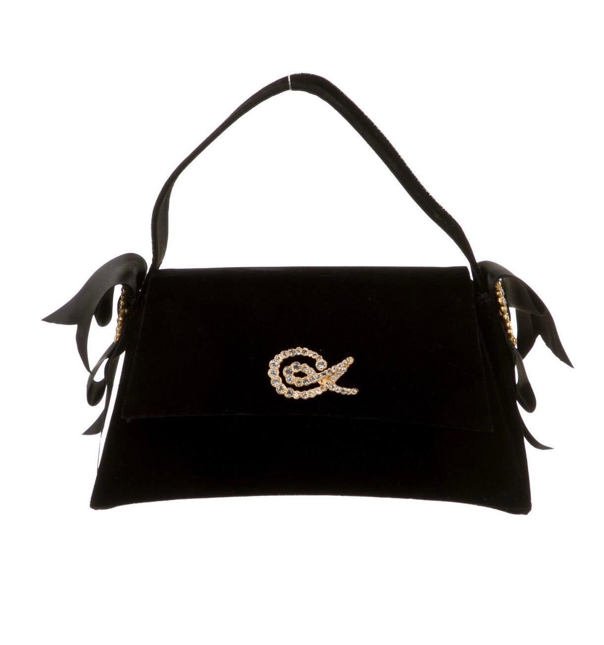 Black 1990s Christian Lacroix Crystal Embellished Velvet Evening Bag