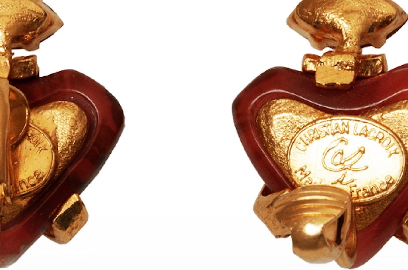 1990s Christian Lacroix Gold Heart Clip-on Earrings For Sale 1