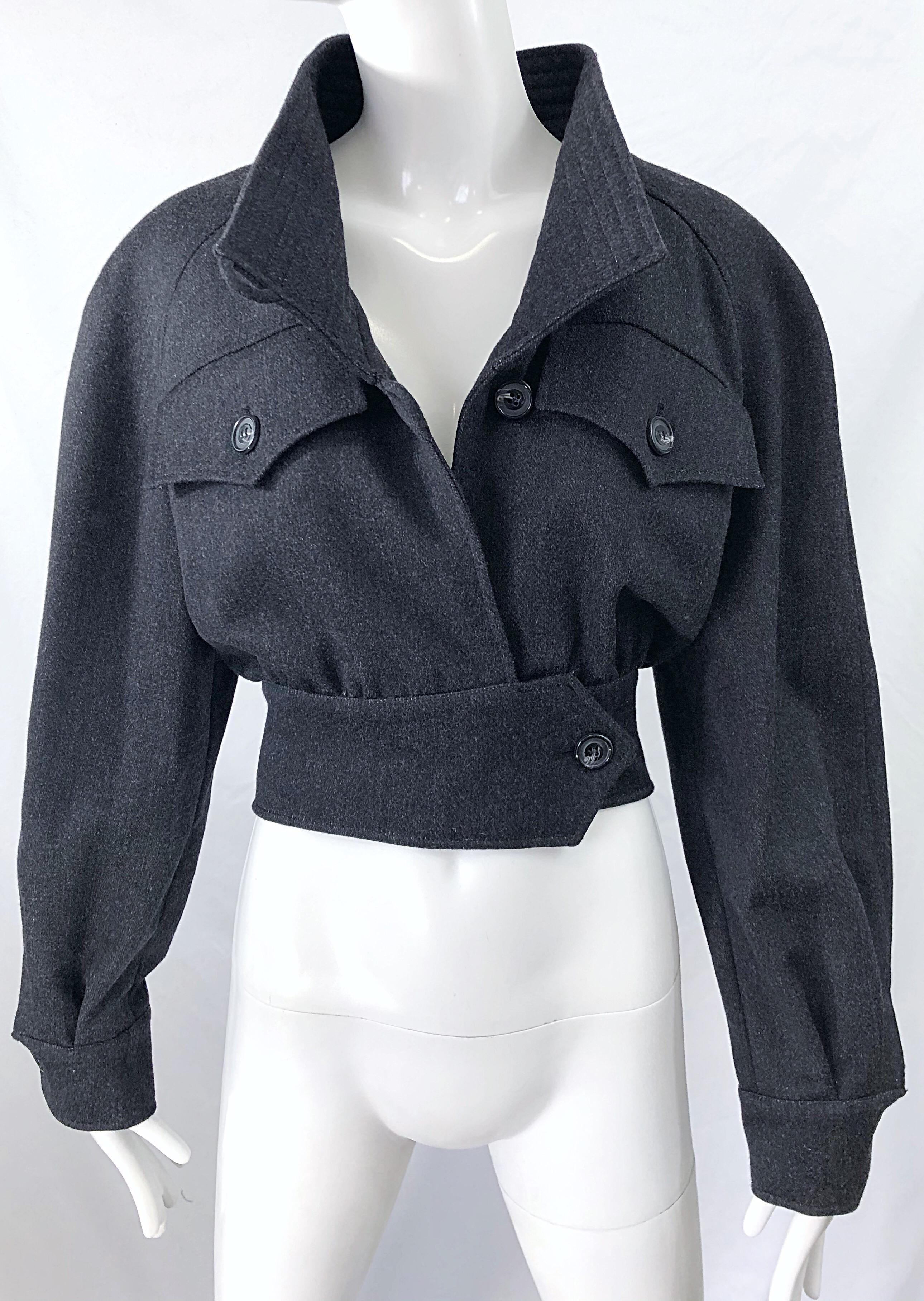 1990s Christian LaCroix Gray Size 8 Avant Garde Vintage 90s Cropped Jacket 11