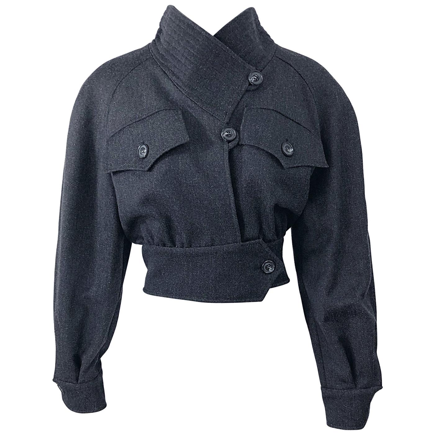 1990s Christian LaCroix Gray Size 8 Avant Garde Vintage 90s Cropped Jacket