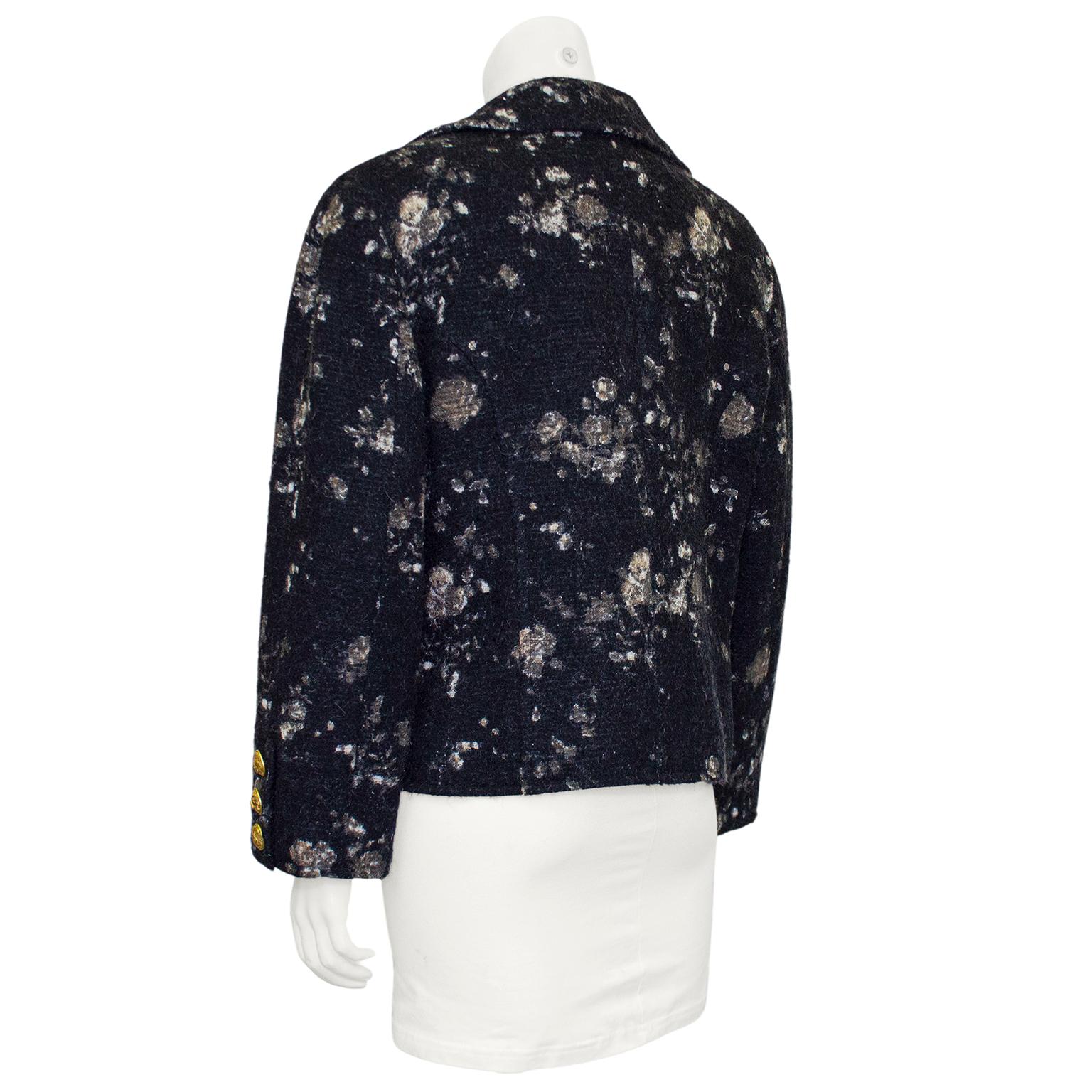 Black 1990s Christian Lacroix Grey Wool and Mohair Floral Jacket For Sale