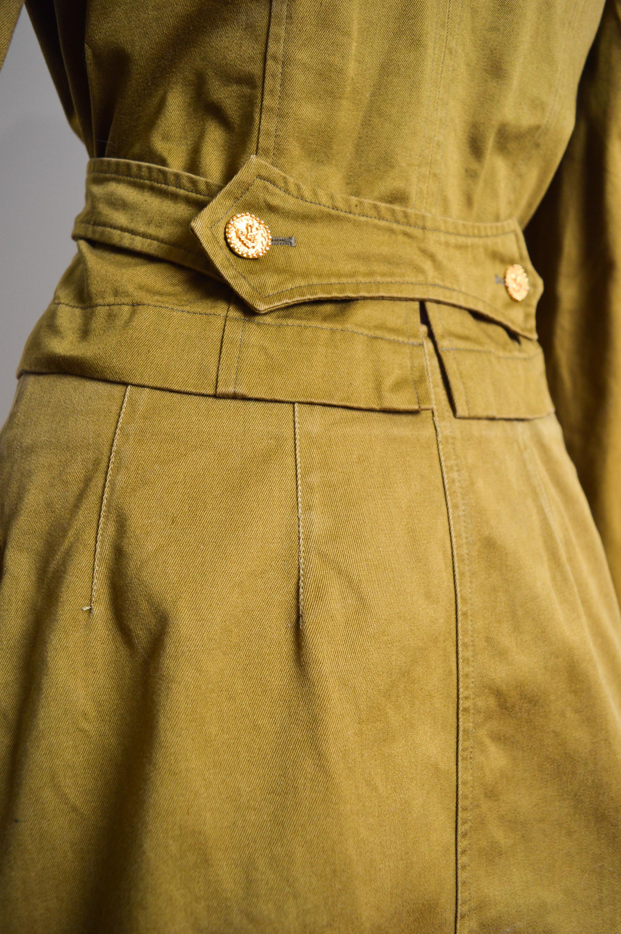 1990's Christian Lacroix Khaki Green & Gold Jacket Mini Skirt Set - 2 Piece Suit For Sale 1
