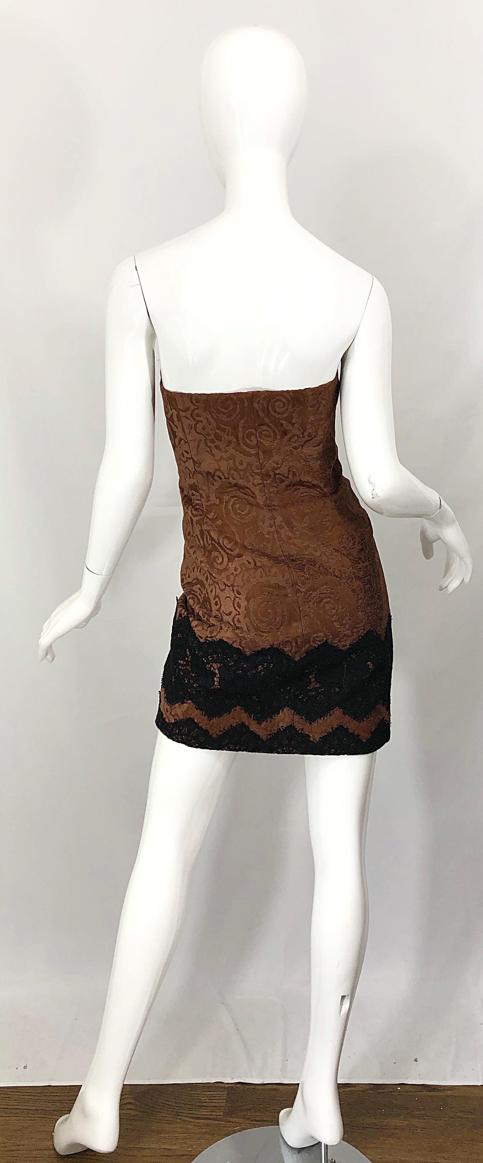 1990s Christian Lacroix Large Size Brown Black Silk Chenille 90s Mini Dress For Sale 5