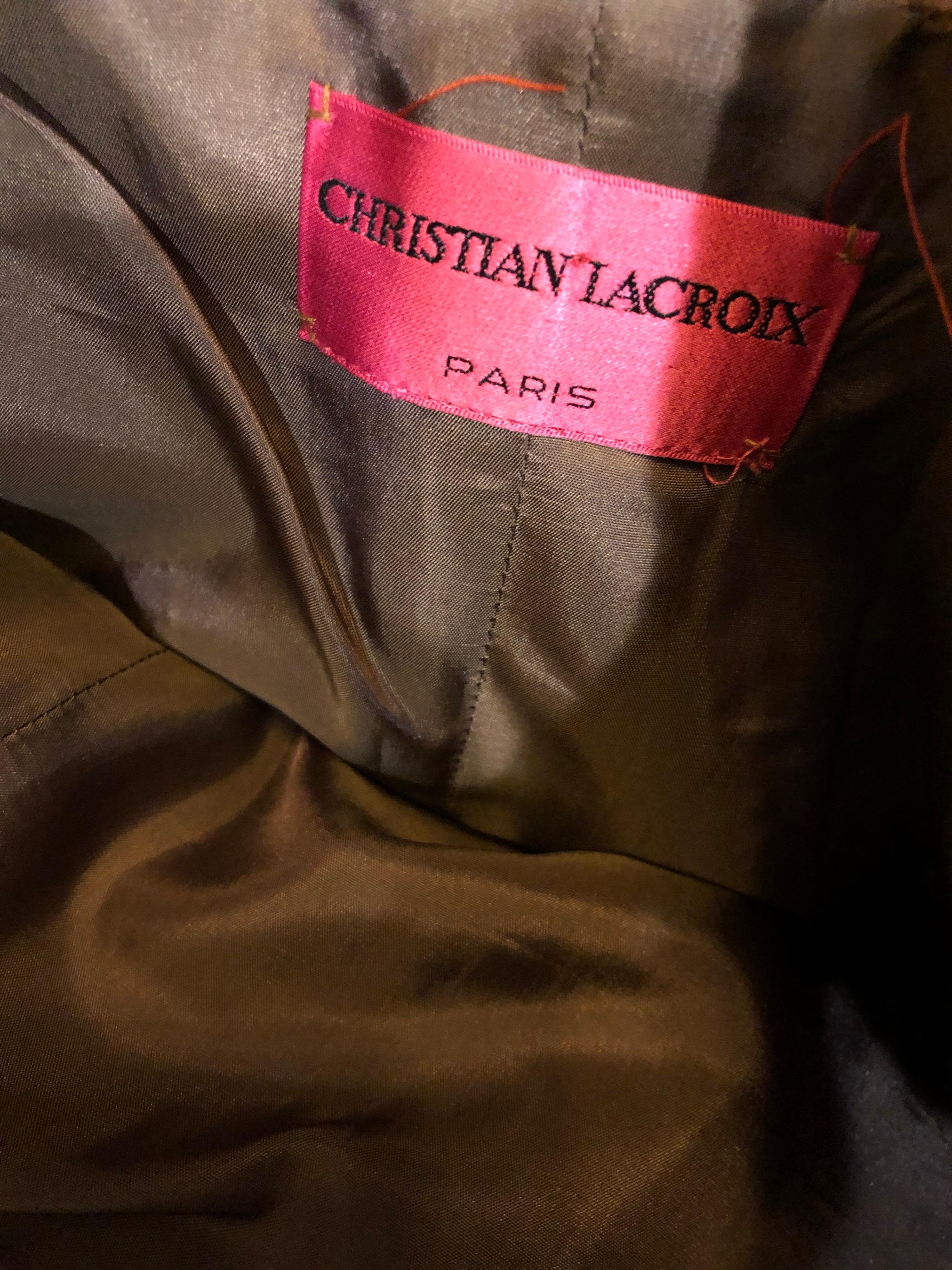 1990s Christian Lacroix Large Size Brown Black Silk Chenille 90s Mini Dress For Sale 8