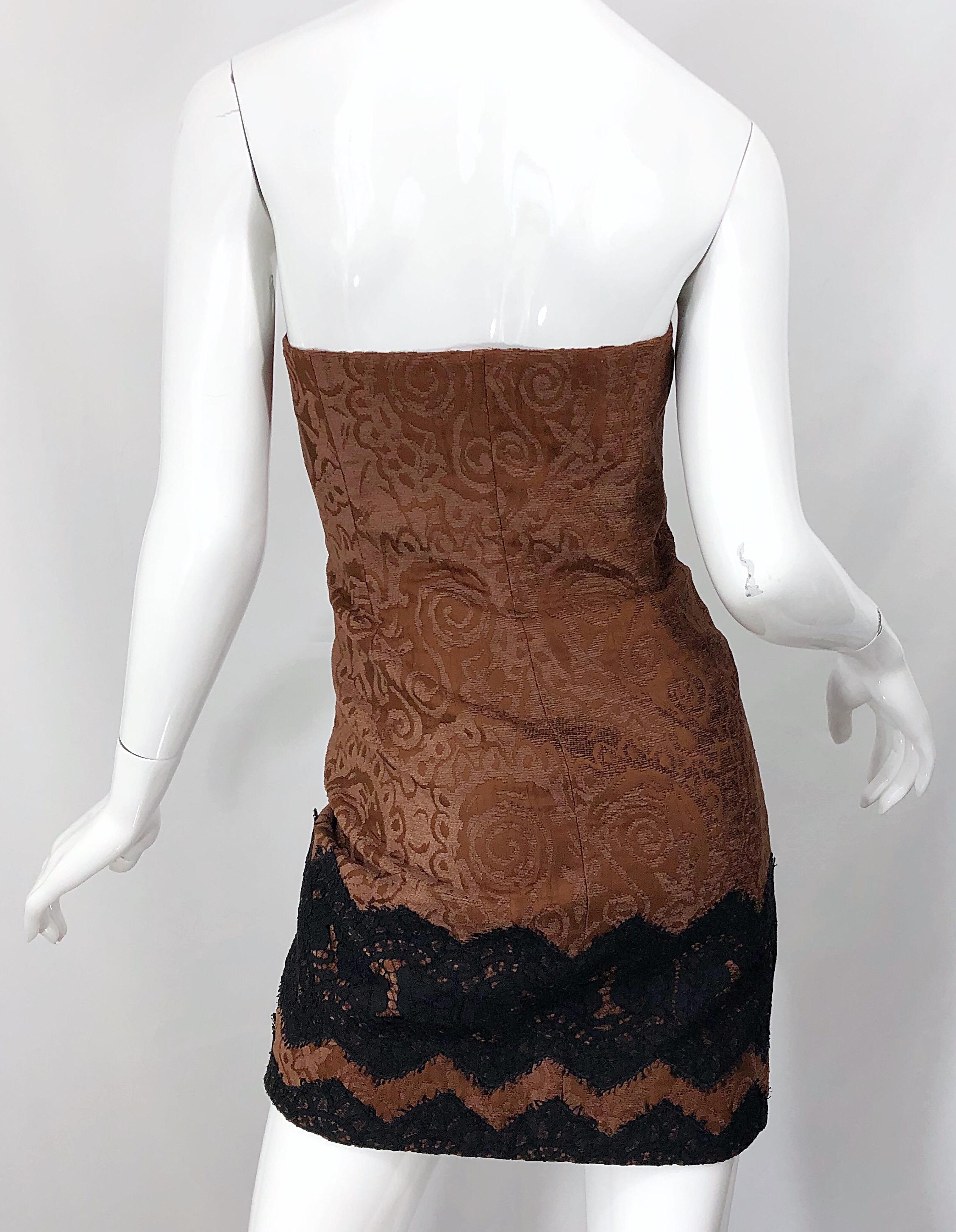 1990s Christian Lacroix Large Size Brown Black Silk Chenille 90s Mini Dress In Excellent Condition For Sale In San Diego, CA
