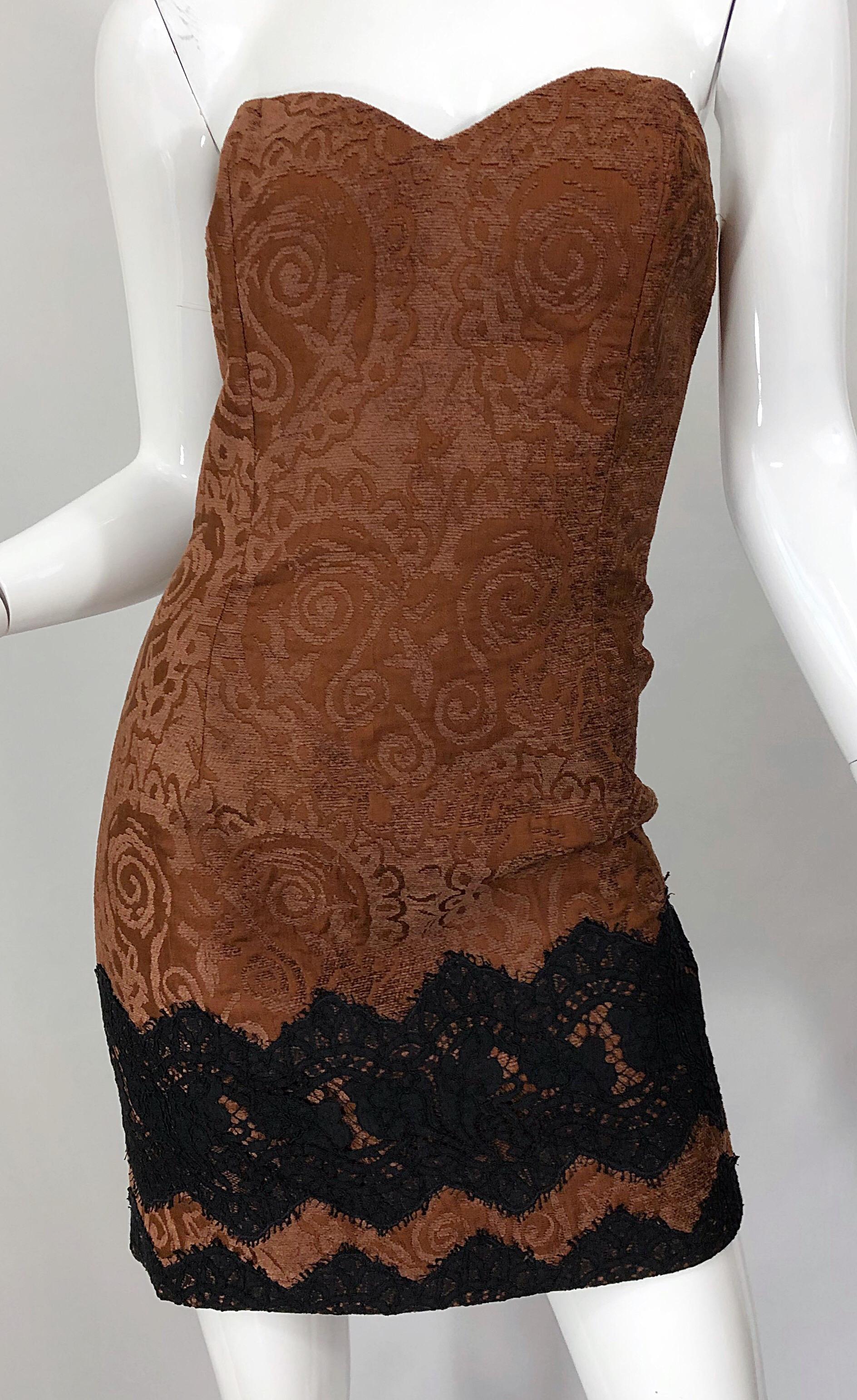 Women's 1990s Christian Lacroix Large Size Brown Black Silk Chenille 90s Mini Dress For Sale