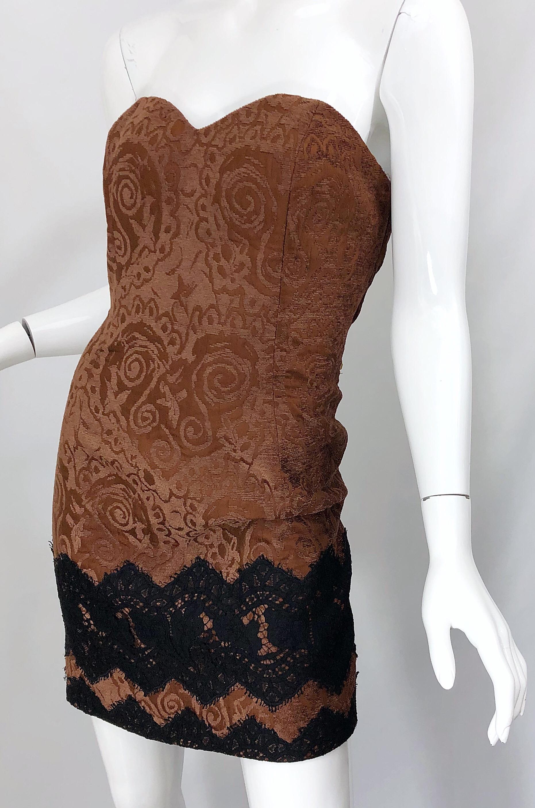 1990s Christian Lacroix Large Size Brown Black Silk Chenille 90s Mini Dress For Sale 1
