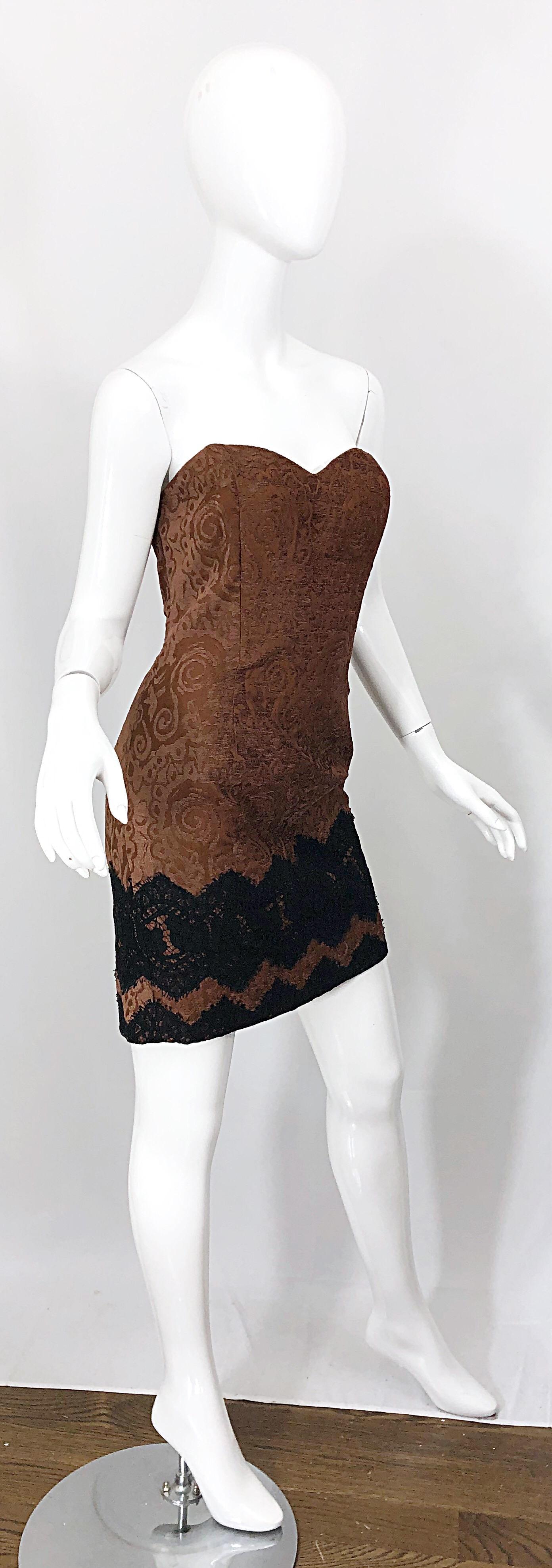 1990s Christian Lacroix Large Size Brown Black Silk Chenille 90s Mini Dress For Sale 4