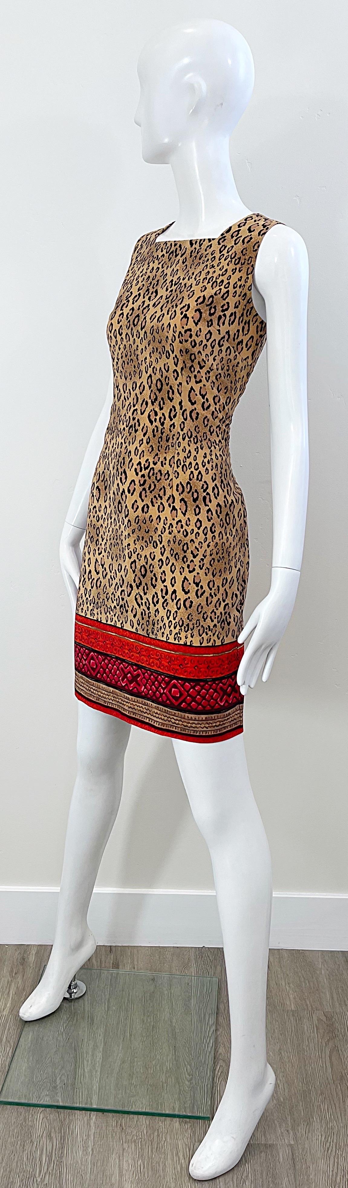 Brown 1990s Christian Lacroix Leopard Cheetah Animal Print Size 8 Vintage 90s Dress For Sale
