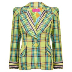 1990s Christian Lacroix Lime Green Tartan Jacket