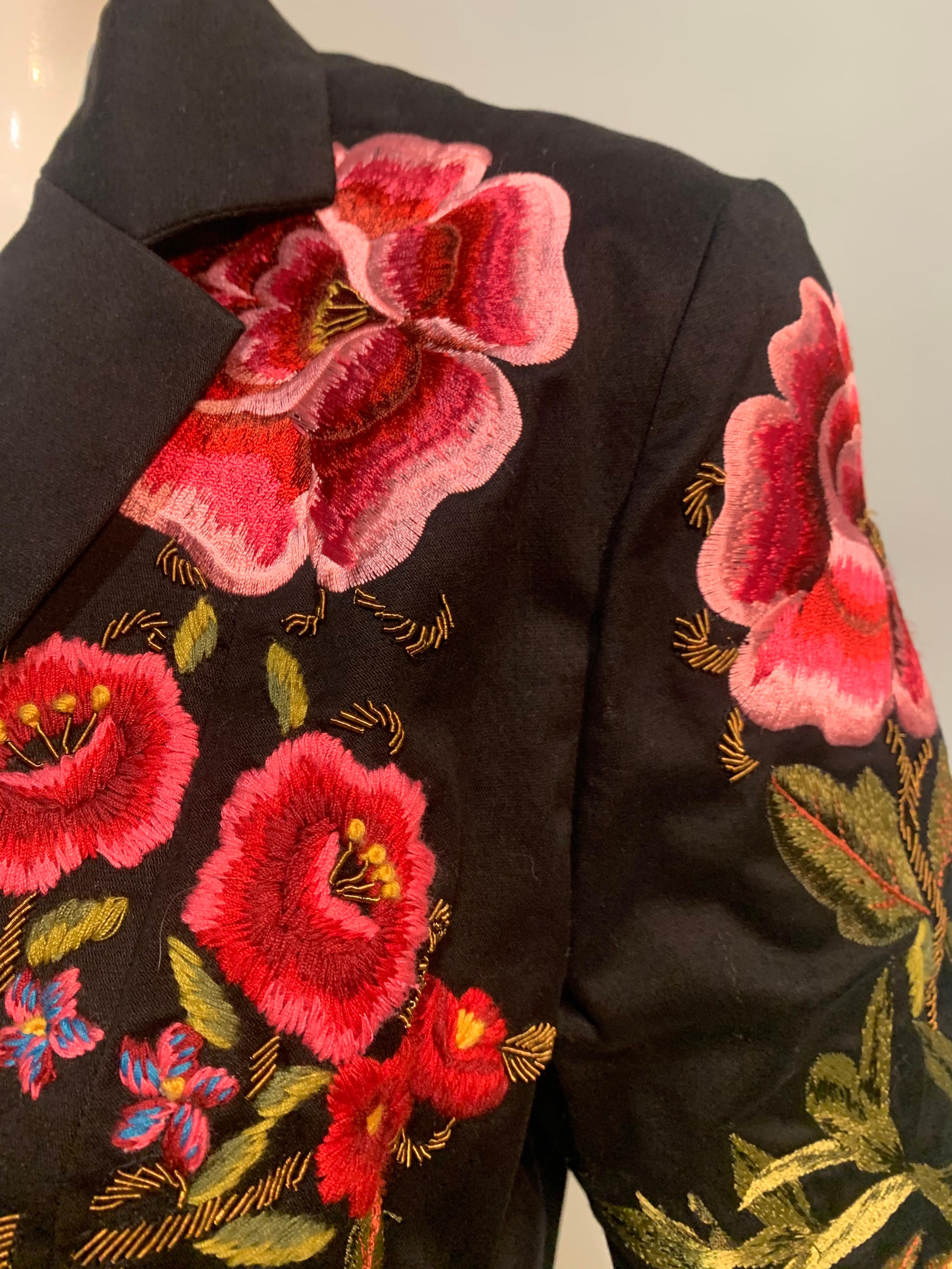 1990s Christian Lacroix Matador-Inspired Black Satin Jacket w/ Floral Embroidery 3