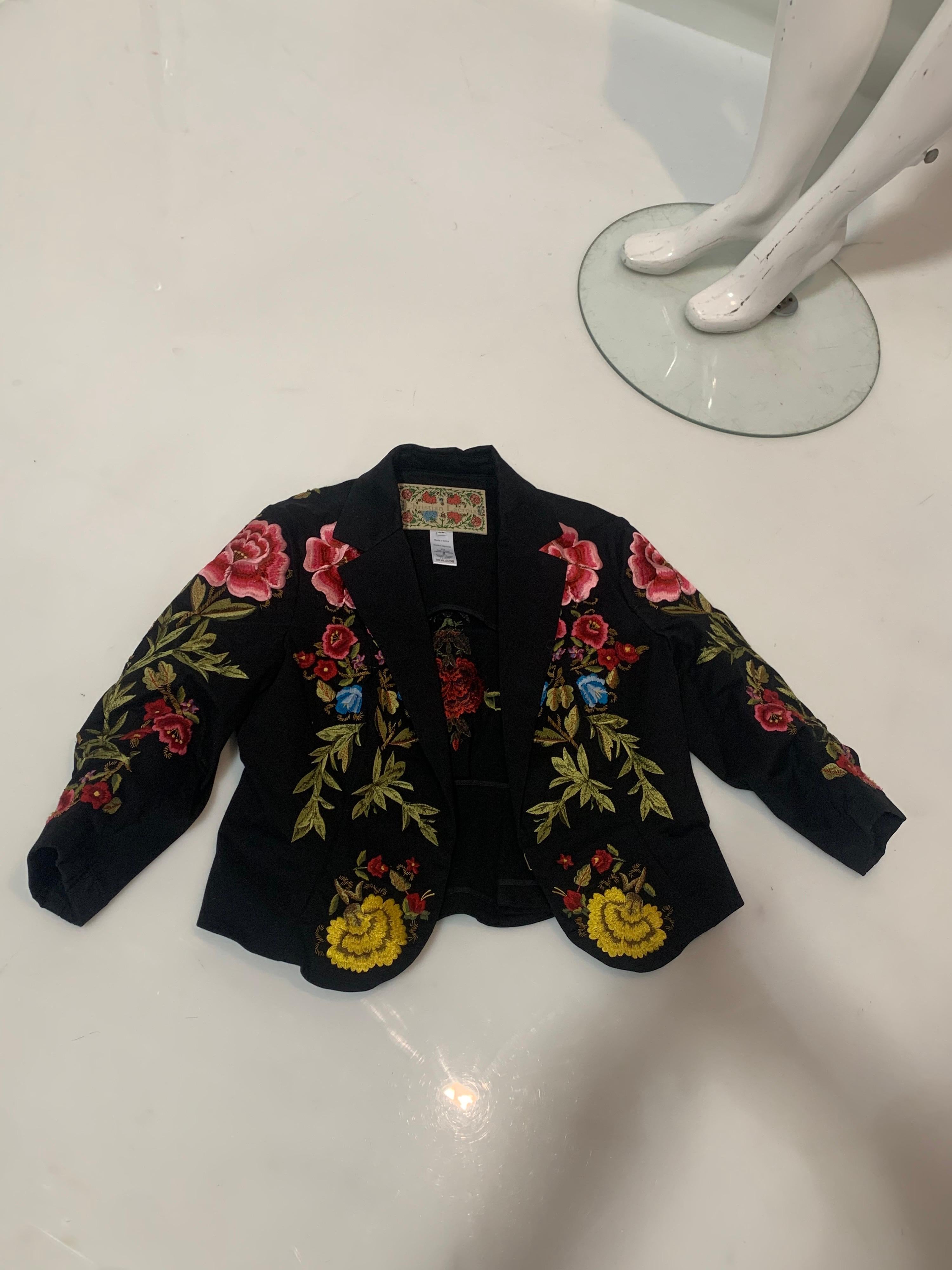 1990s Christian Lacroix Matador-Inspired Black Satin Jacket w/ Floral Embroidery 4