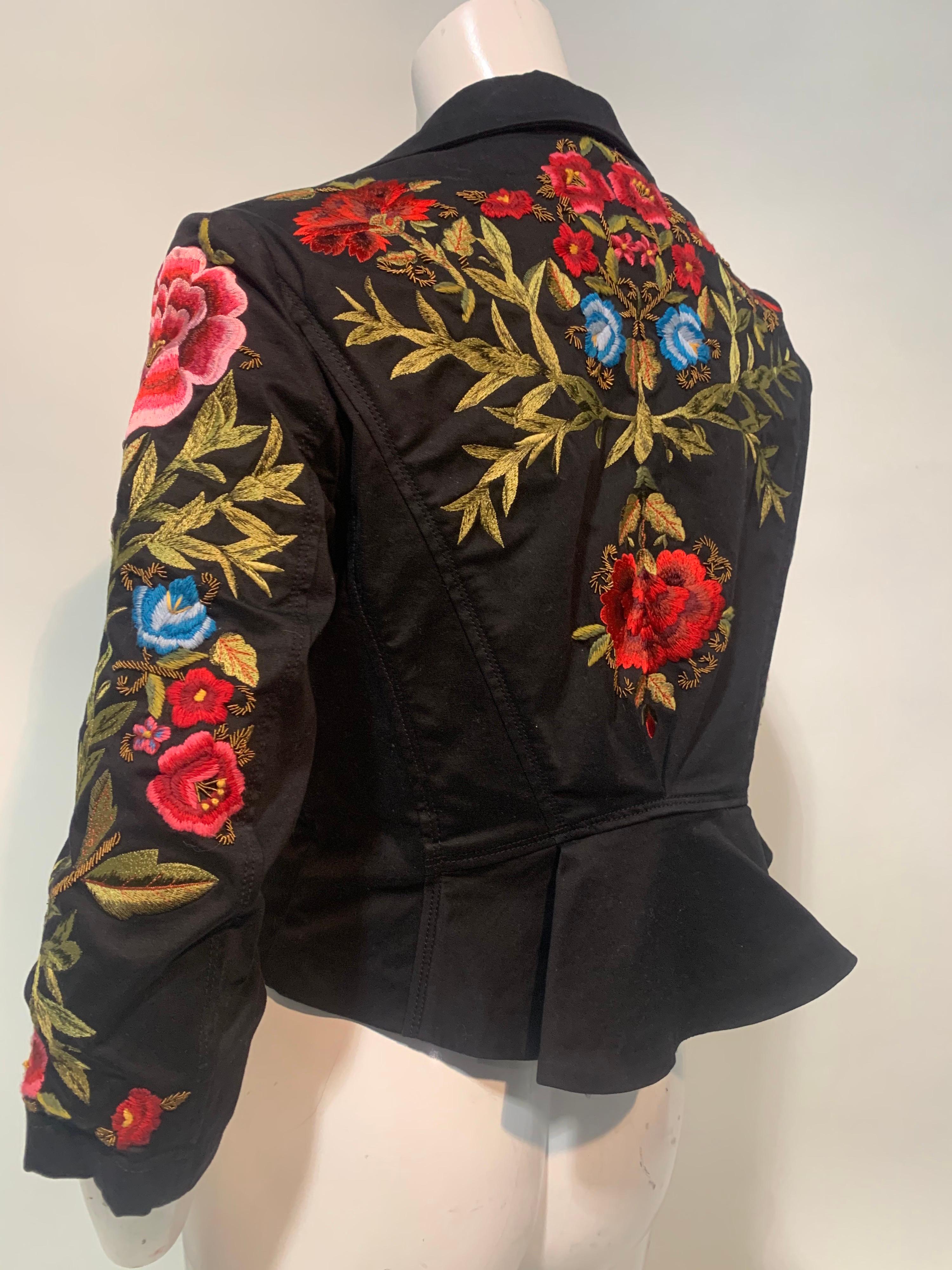 1990s Christian Lacroix Matador-Inspired Black Satin Jacket w/ Floral Embroidery In Excellent Condition In Gresham, OR
