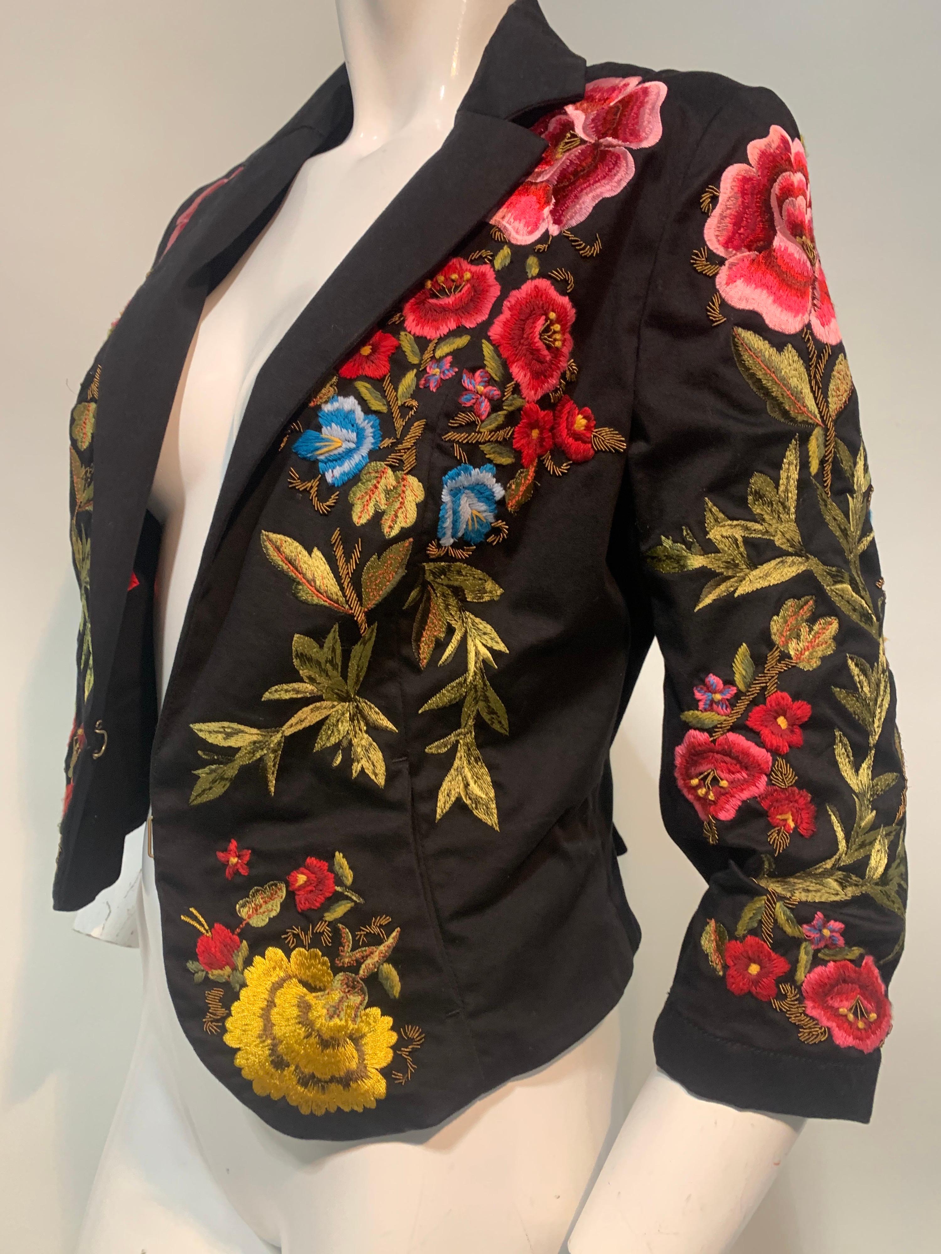 1990s Christian Lacroix Matador-Inspired Black Satin Jacket w/ Floral Embroidery 1