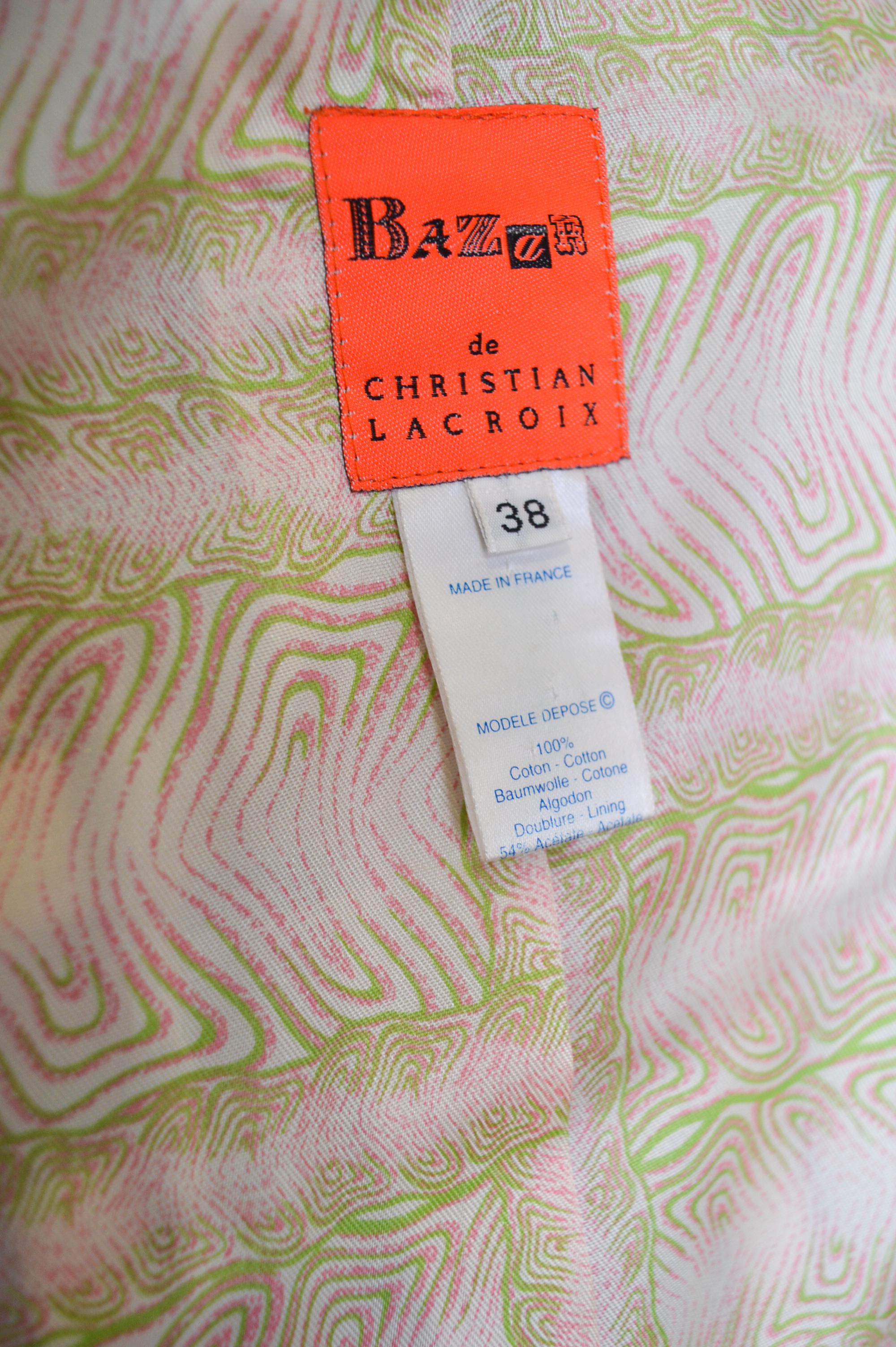 1990er Christian Lacroix passende grüne lila Jacke Minirock Set Jacquard-Anzug im Angebot 1