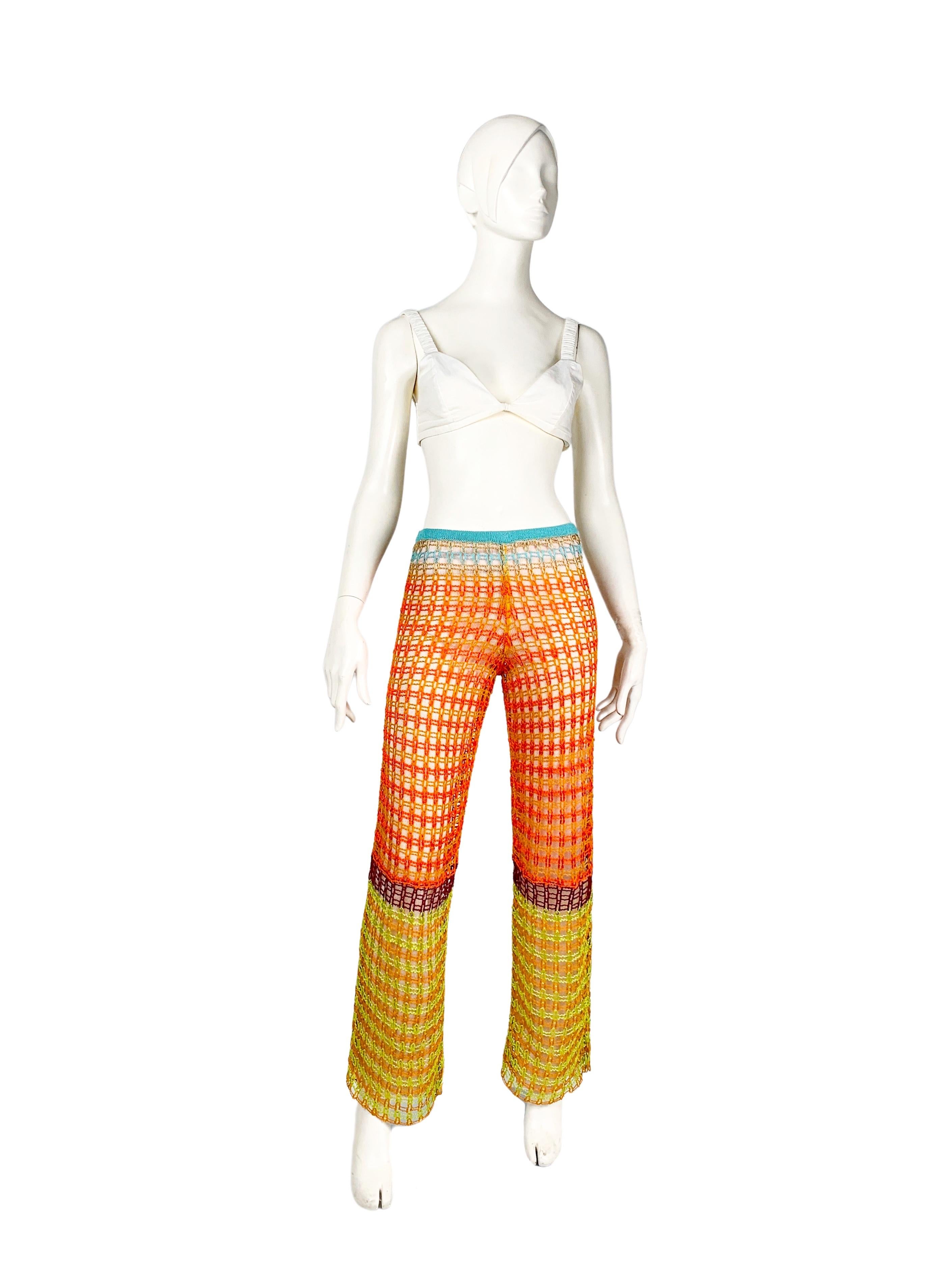 1990s Christian Lacroix Multicolor Fishnet Crochet Wide-Leg Trousers New w/Tags In Excellent Condition In TARRAGONA, ES