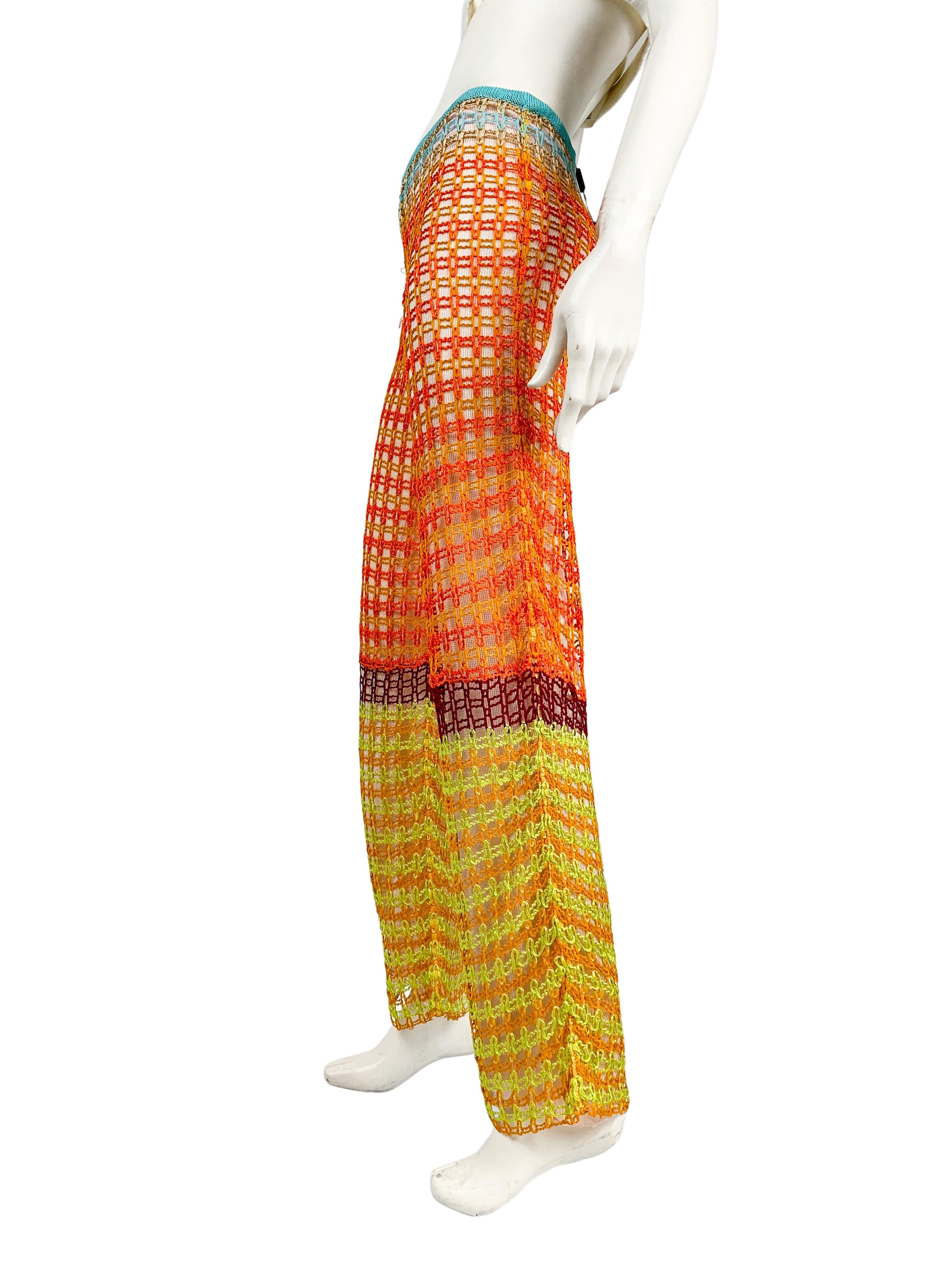Women's 1990s Christian Lacroix Multicolor Fishnet Crochet Wide-Leg Trousers New w/Tags