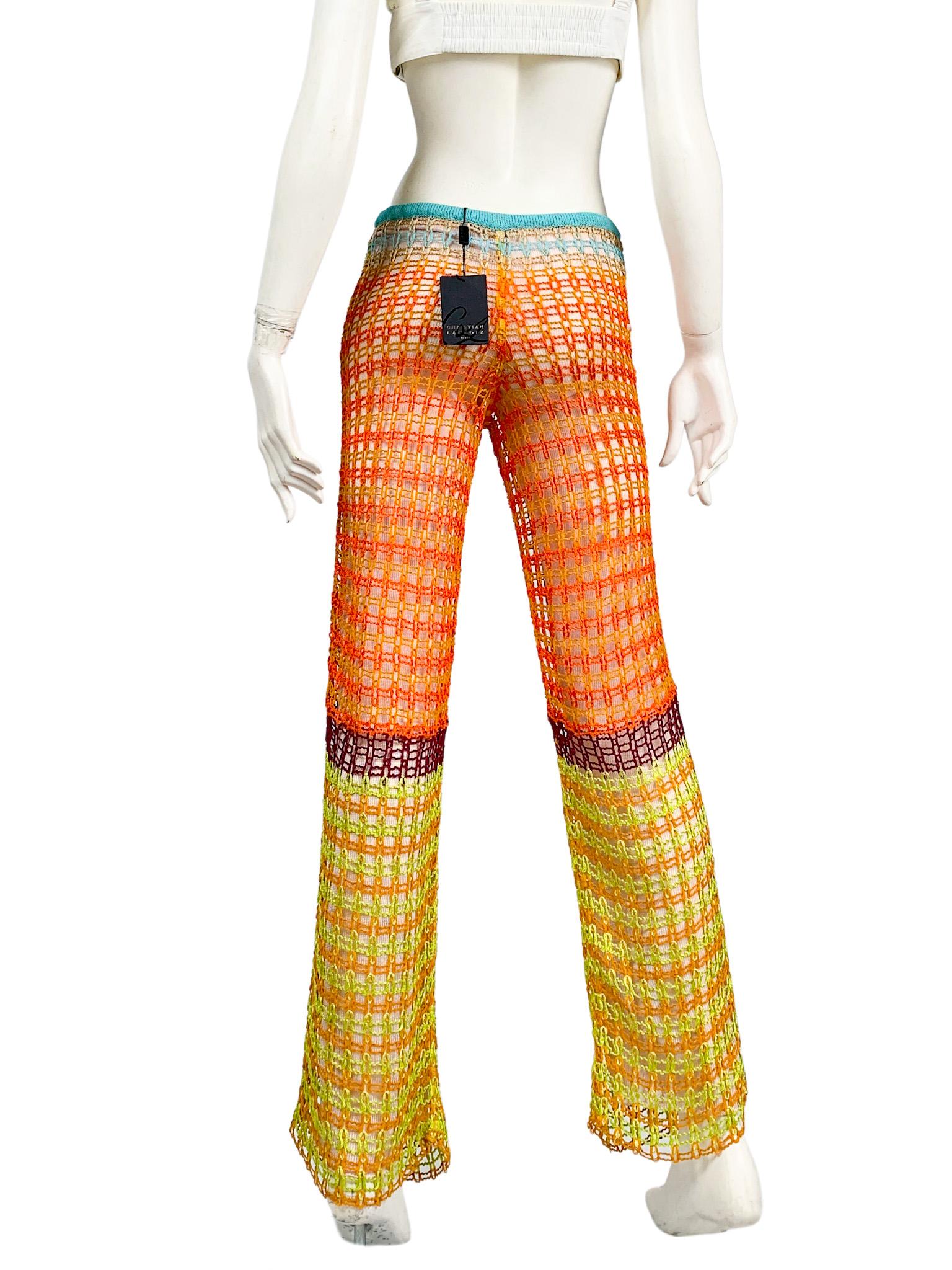 1990s Christian Lacroix Multicolor Fishnet Crochet Wide-Leg Trousers New w/Tags 1