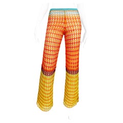 Vintage 1990s Christian Lacroix Multicolor Fishnet Crochet Wide-Leg Trousers New w/Tags