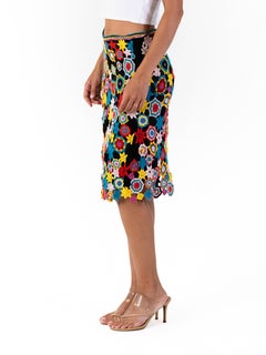 1990S CHRISTIAN LACROIX Multicolor Silk & Wool Crochet Skirt