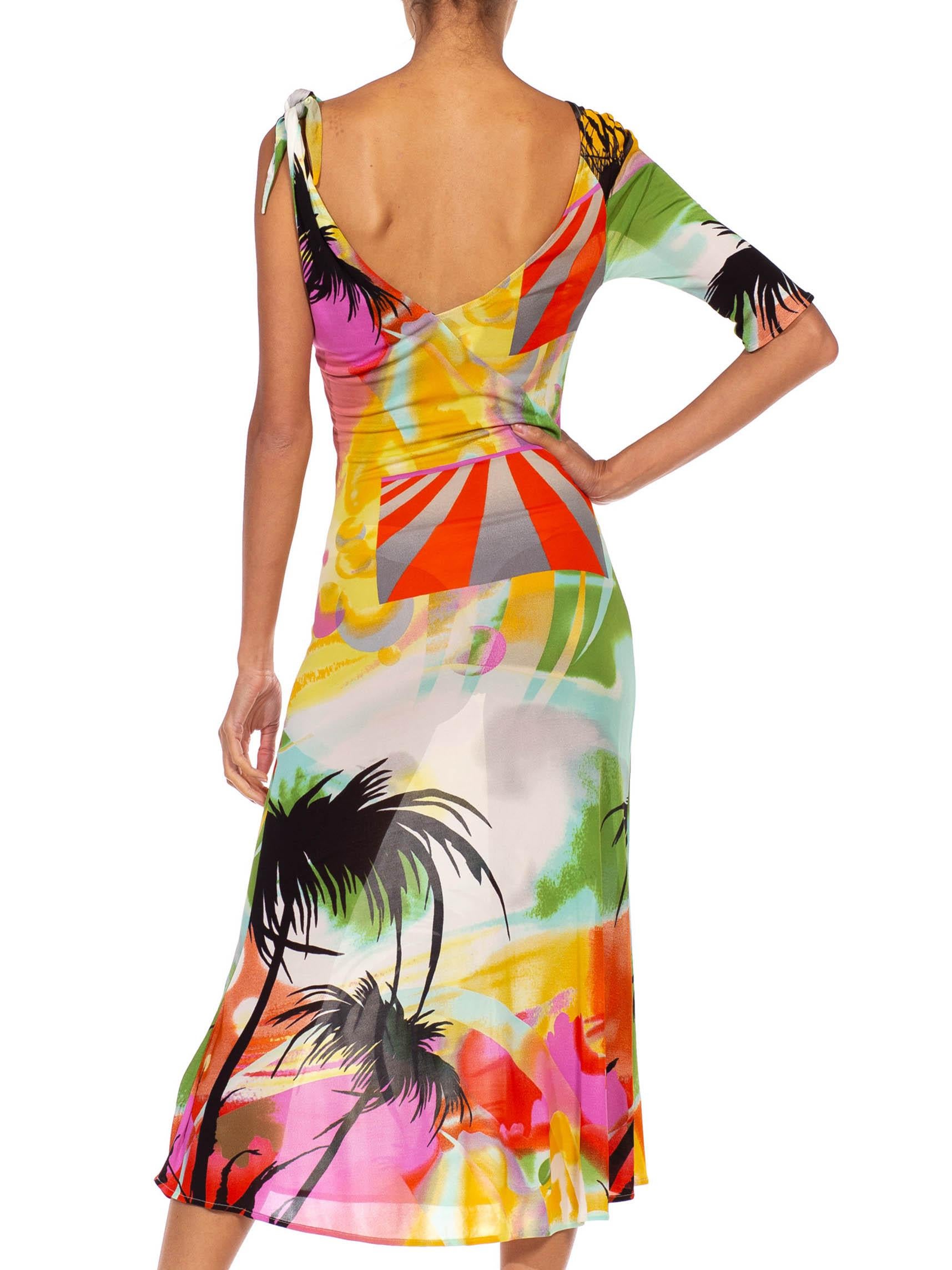 1990S CHRISTIAN LACROIX Multicolor Viscose & Rayon Island Abstract Print Dress 3