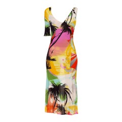 1990S CHRISTIAN LACROIX Multicolor Viscose & Rayon Island Abstract Print Dress
