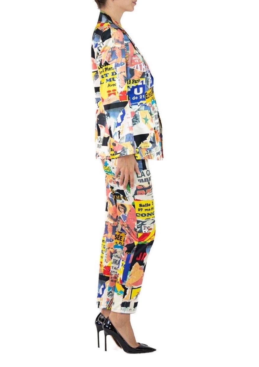 1990S Christian Lacroix Multicolored Rayon French Collage Pant & Jacket Ensemble For Sale 1