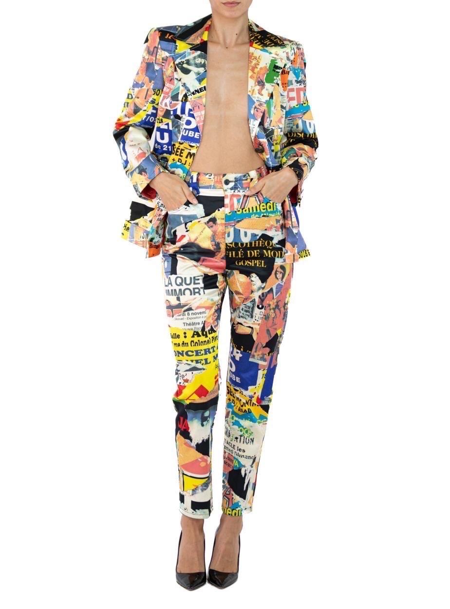 1990S Christian Lacroix Multicolored Rayon French Collage Pant & Jacket Ensemble For Sale 2