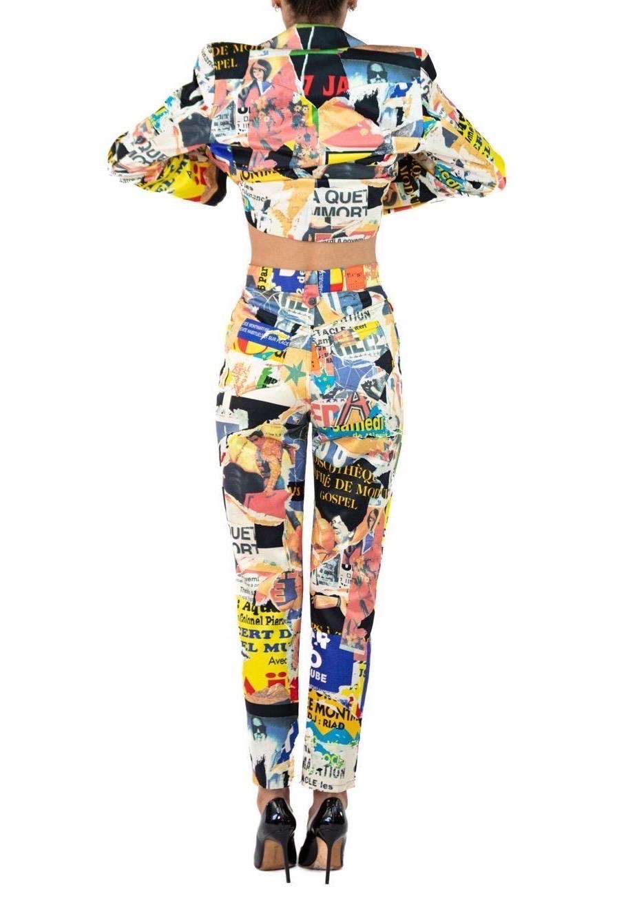 1990S Christian Lacroix Multicolored Rayon French Collage Pant & Jacket Ensemble For Sale 5