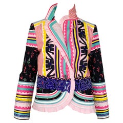 1990s Christian Lacroix multicolour cotton patchwork beaded embellished jacket