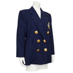 1990s Christian Lacroix Navy Blue Double Breasted Blazer with Crest