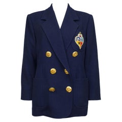 Vintage 1990s Christian Lacroix Navy Blue Double Breasted Blazer with Crest