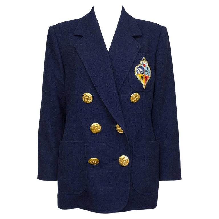 1990s Christian Lacroix Navy Blue Double Breasted Blazer with  
