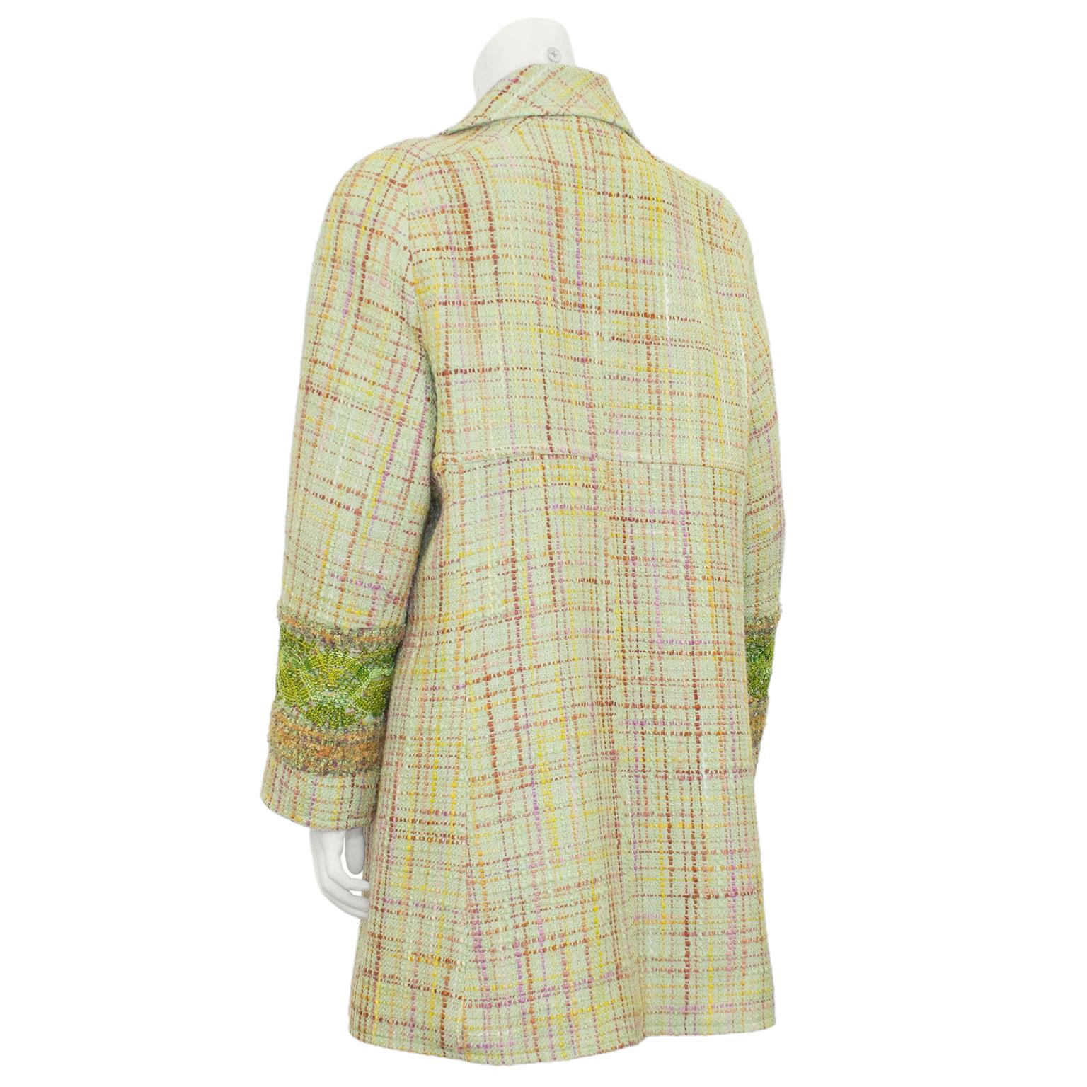 Beige 1990s Christian Lacroix Pastel Green Long Tweed Jacket and Skirt Ensemble For Sale