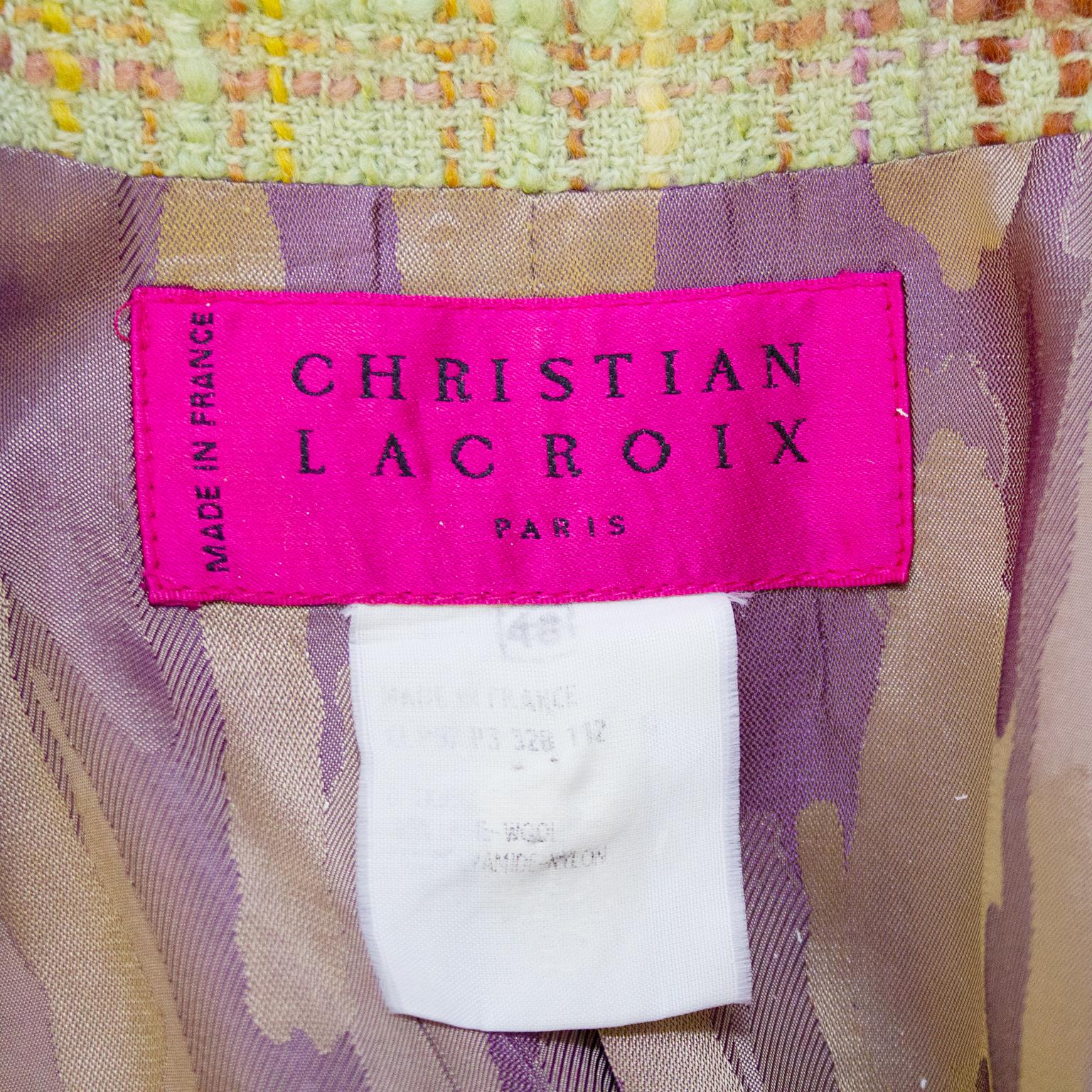 Christian Lacroix - Ensemble veste et jupe longue en tweed vert pastel, années 1990 en vente 2