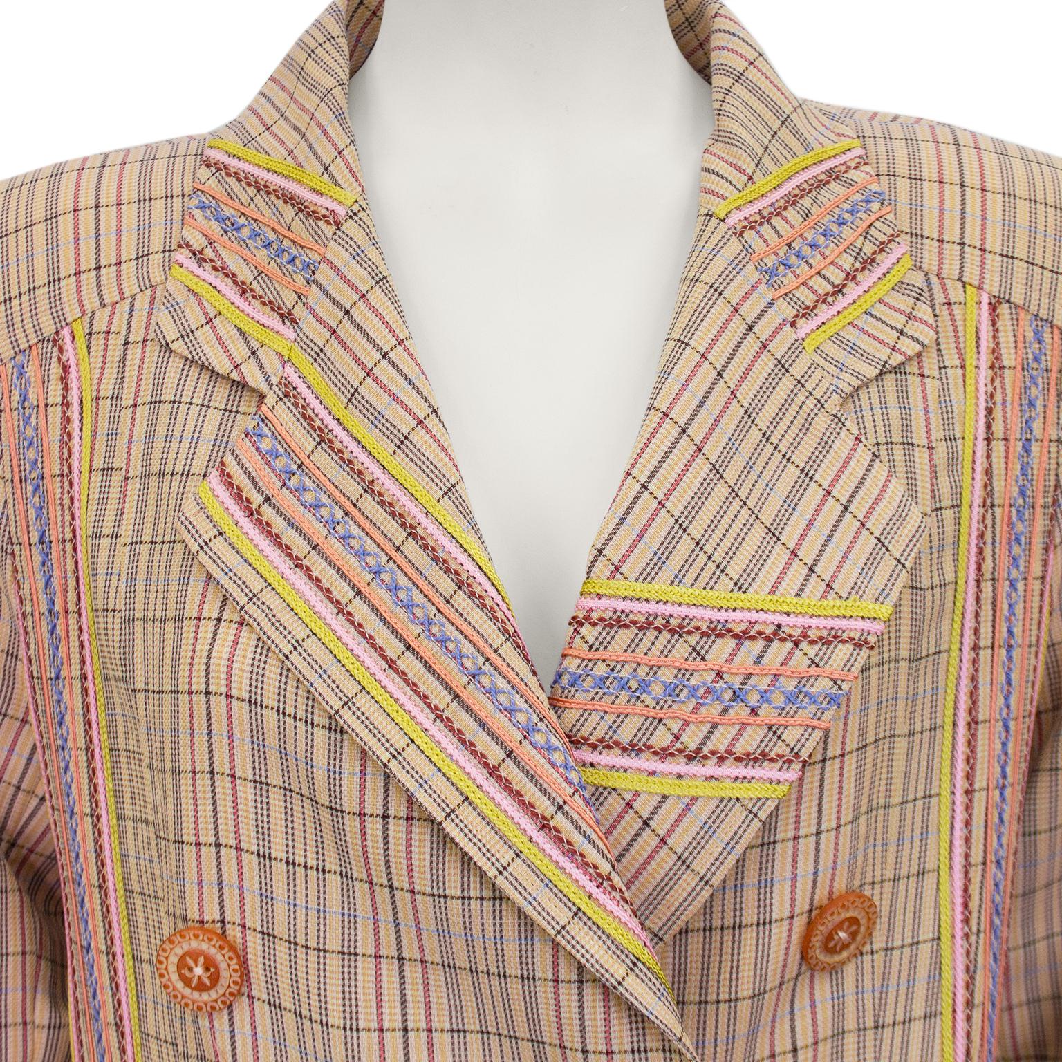 Brown 1990s Christian Lacroix Peach Striped Skirt Suit For Sale
