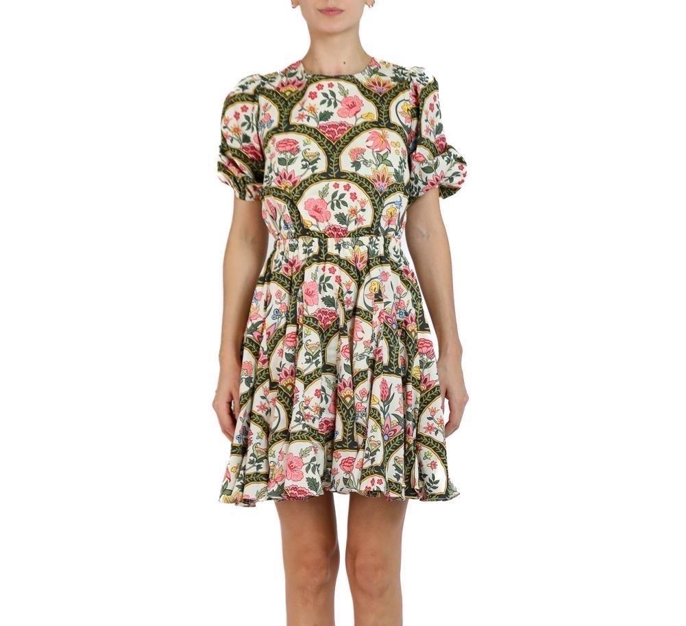 1990S Christian Lacroix Pink & Multicolor Floral Cotton Dress With Lace Up Back And Elastic Waistband