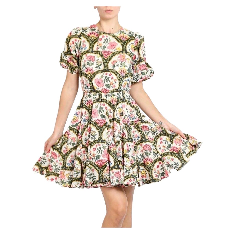 1990S Christian Lacroix Pink 
Multicolor Floral Cotton Dress With Lace Up Back