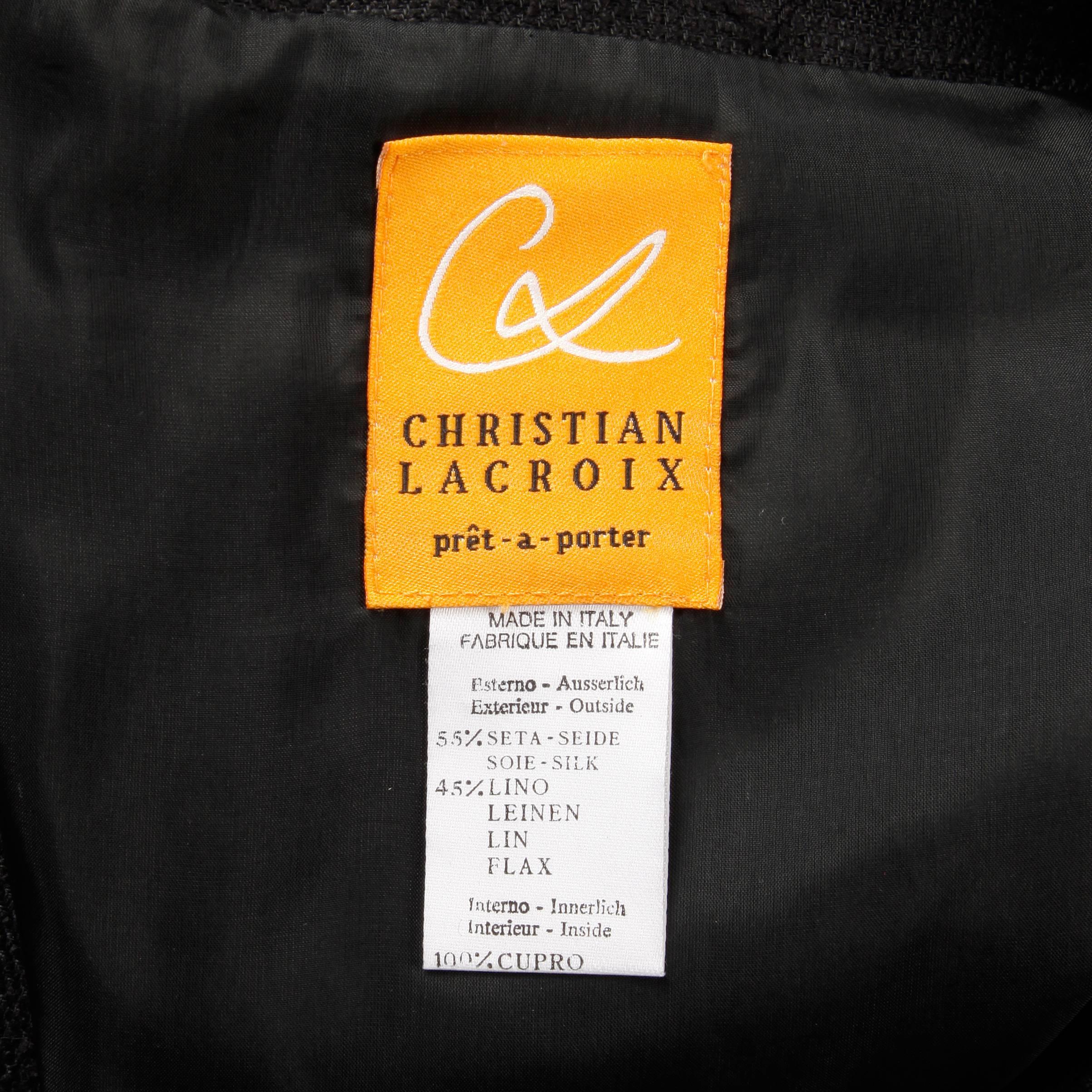 Años 90 Christian Lacroix Pret a Porter Vintage Chaqueta blazer de lino y seda negra Negro en venta