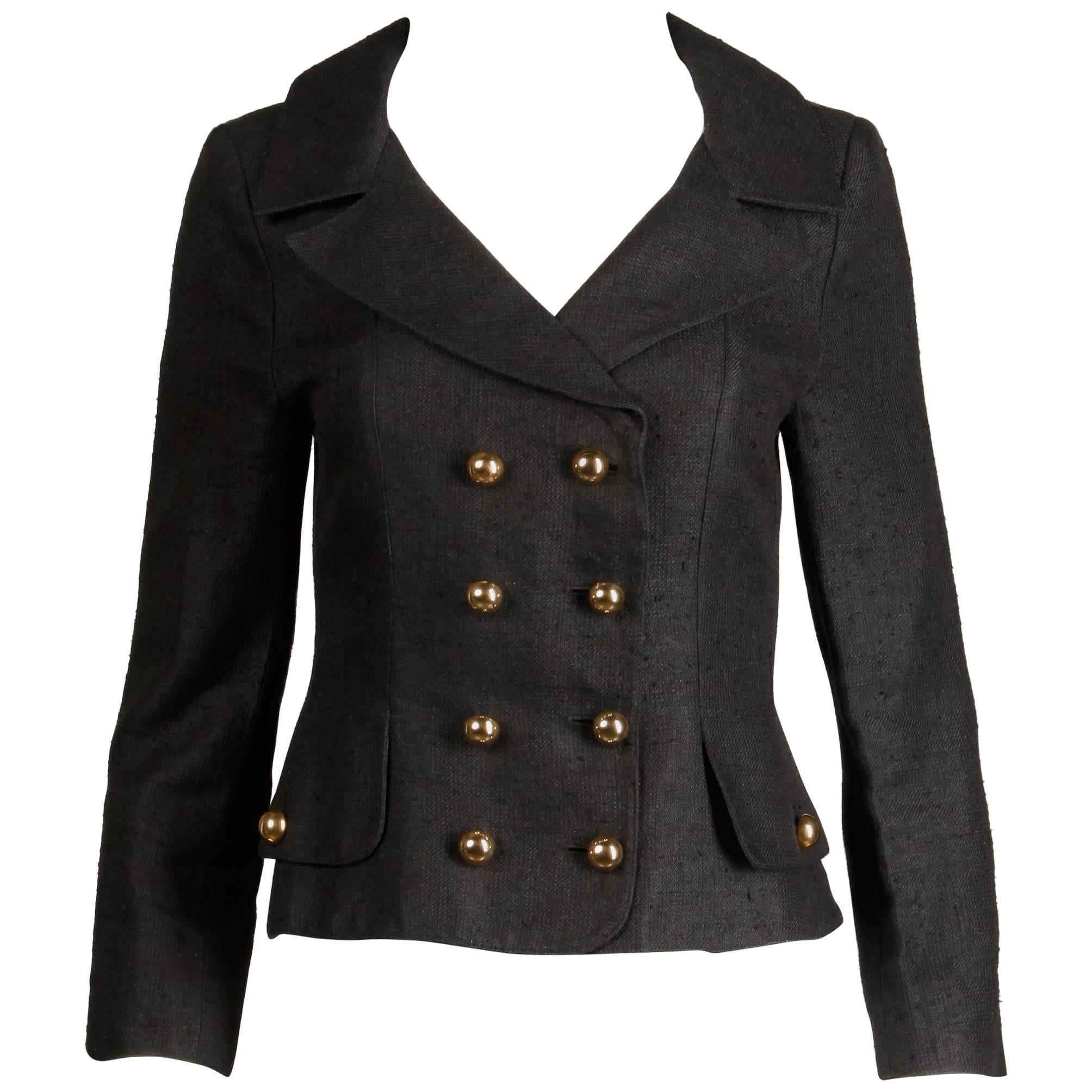 1990 Christian Lacroix Pret a Porter Vintage Noir Silk Linen Blazer Jacket