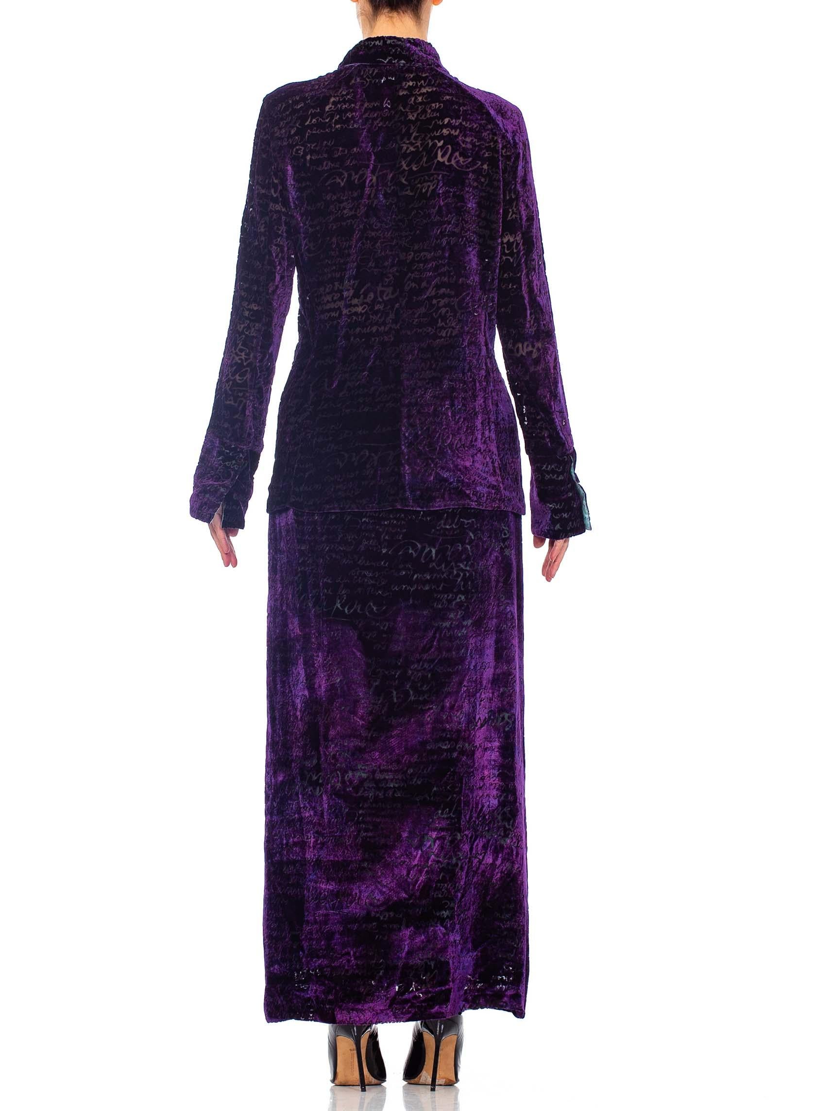 1990s CHRISTIAN LACROIX Purple Rayon & Silk Burnout Velvet Blouse & Skirt Ensemb 5
