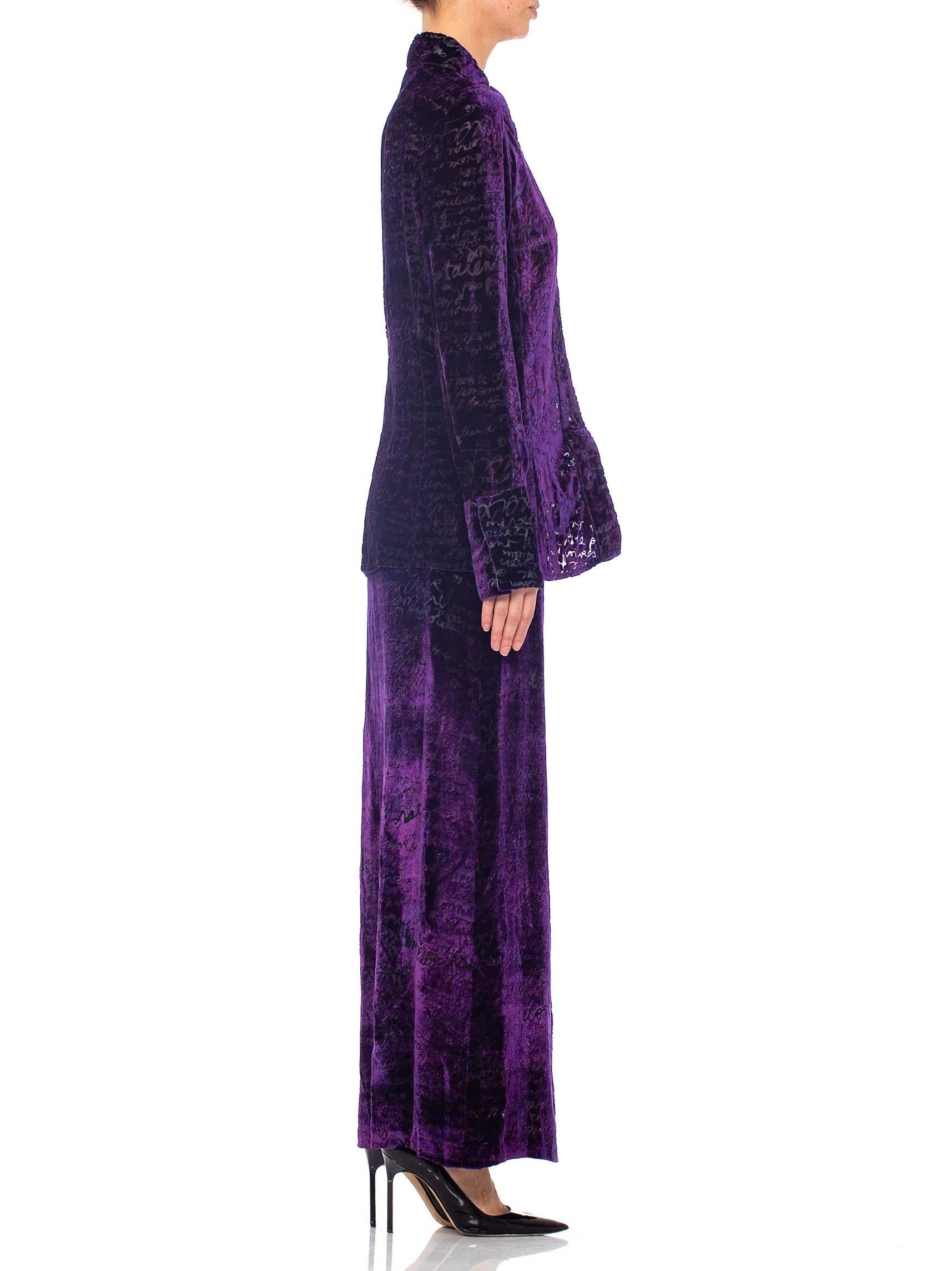 1990s CHRISTIAN LACROIX Purple Rayon & Silk Burnout Velvet Blouse & Skirt Ensemb In Excellent Condition In New York, NY