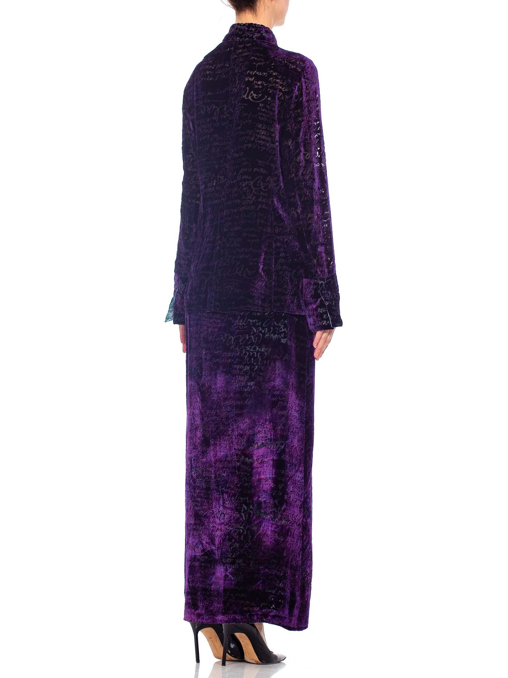 1990s CHRISTIAN LACROIX Purple Rayon & Silk Burnout Velvet Blouse & Skirt Ensemb 1