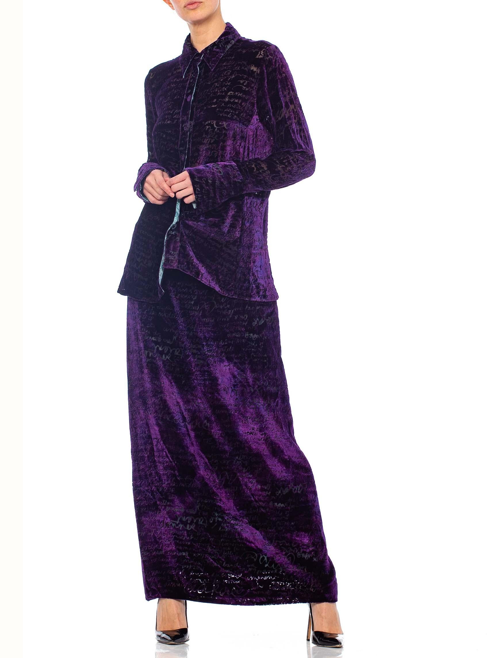 1990s CHRISTIAN LACROIX Purple Rayon & Silk Burnout Velvet Blouse & Skirt Ensemb 3