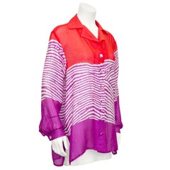 1990s Christian Lacroix Red, Pink and White Chiffon Shirt