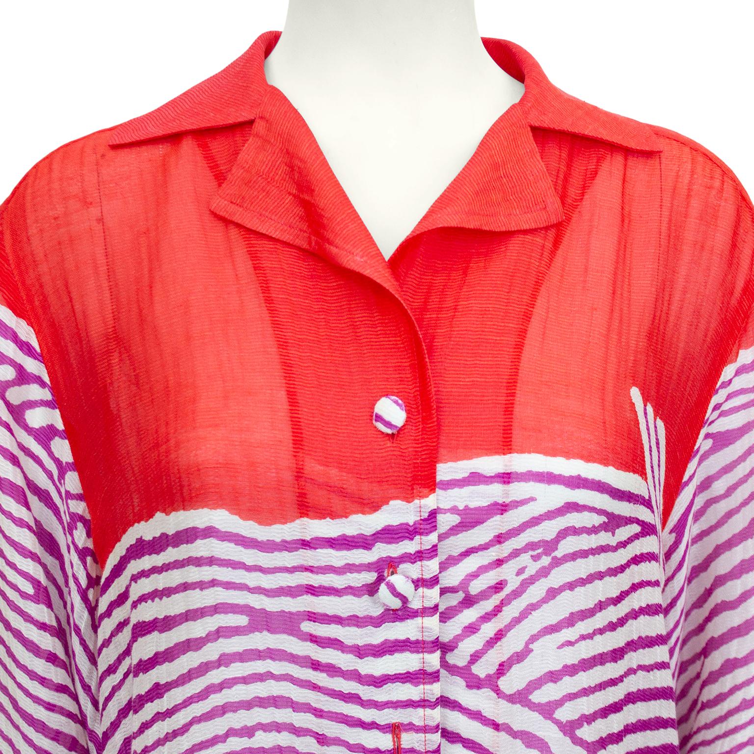 1990er Christian Lacroix Hemd aus rotem, rosa und weißem Chiffon  im Zustand „Gut“ in Toronto, Ontario