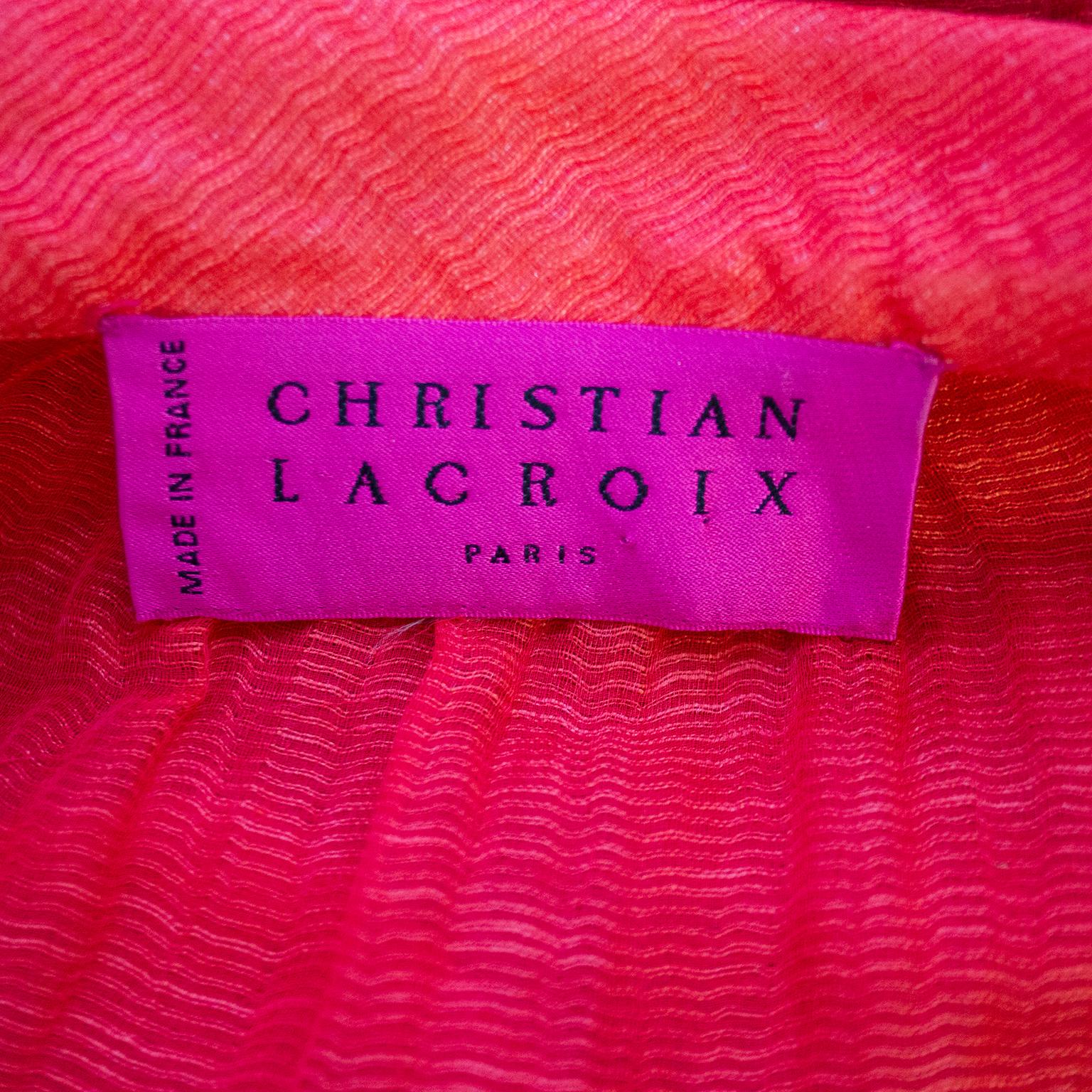 1990er Christian Lacroix Hemd aus rotem, rosa und weißem Chiffon  für Damen oder Herren