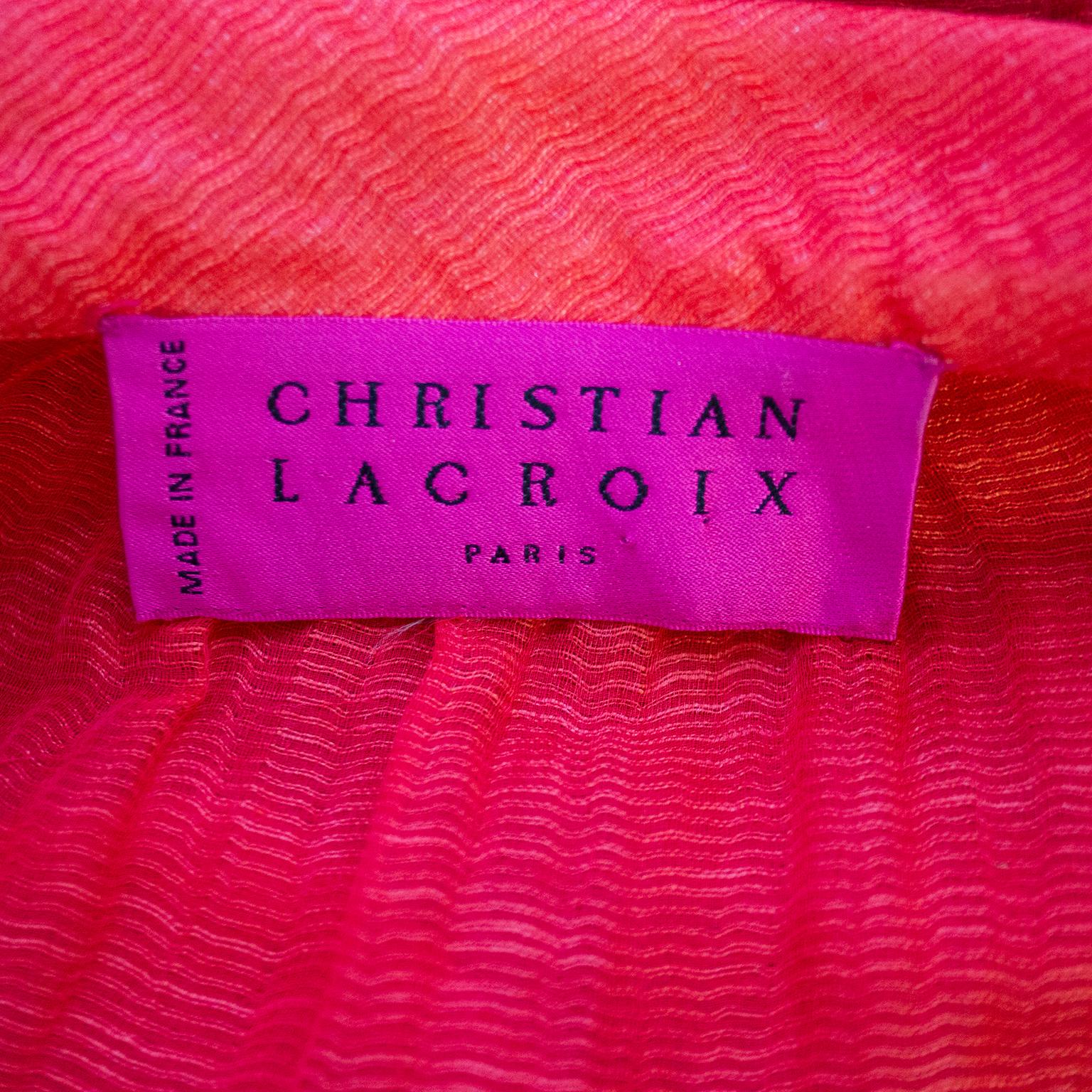 1990s Christian Lacroix Red, Pink and White Chiffon Shirt In Good Condition For Sale In Toronto, Ontario