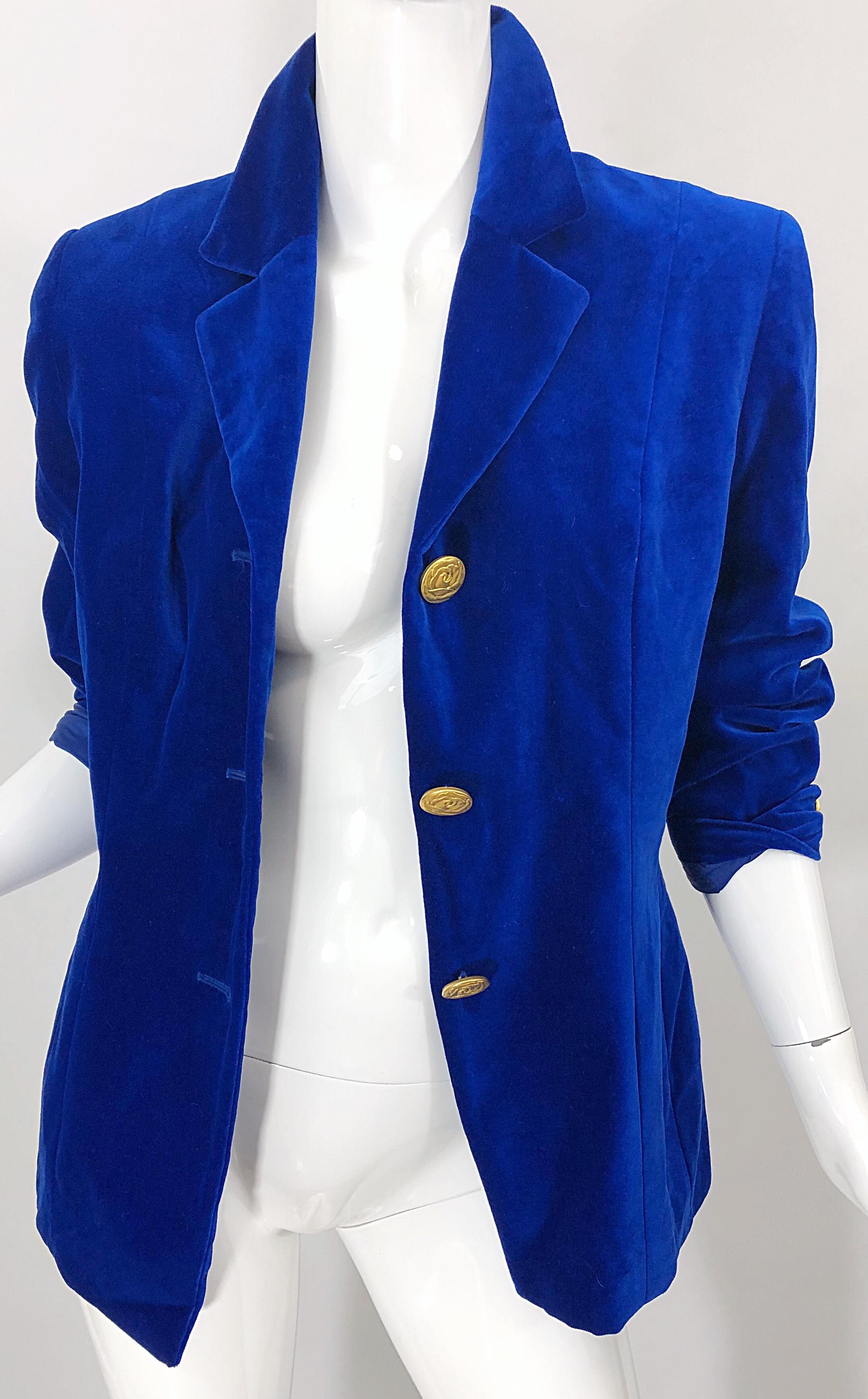 1990s Christian Lacroix Royal Cerulean Blue Velvet Vintage 90s Blazer Jacket 40 For Sale 3