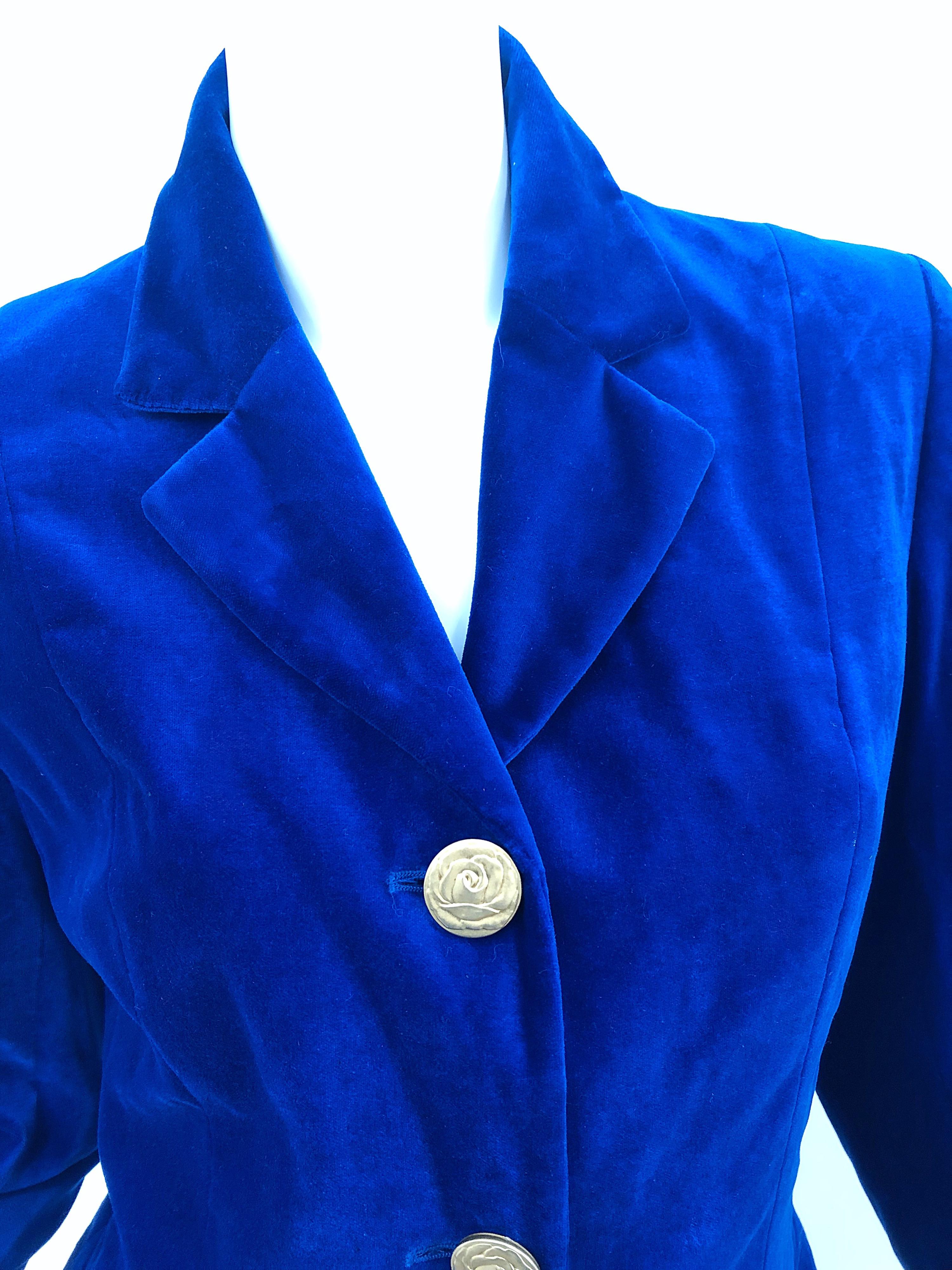 1990s Christian Lacroix Royal Cerulean Blue Velvet Vintage 90s Blazer Jacket 40 For Sale 4